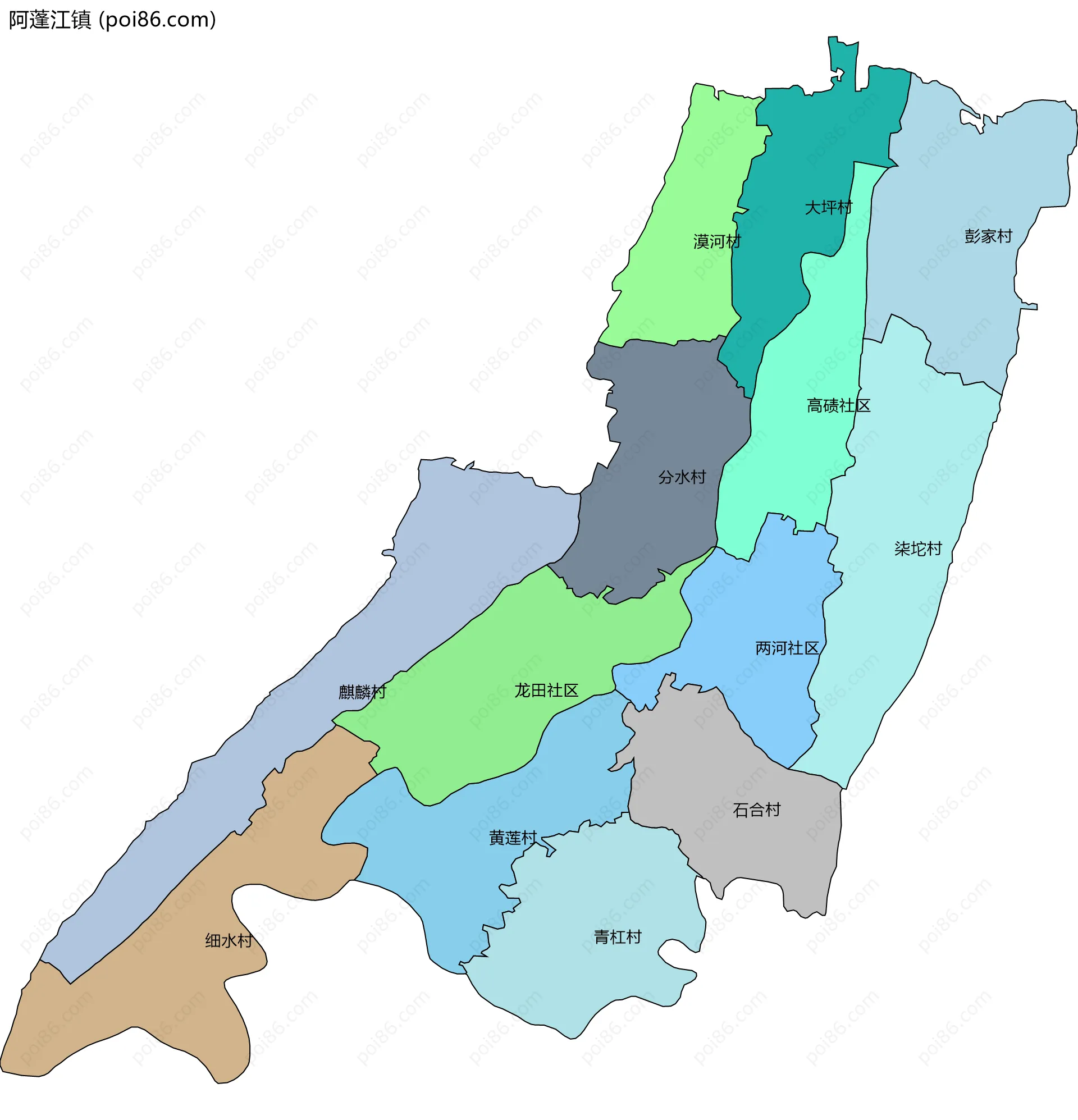 阿蓬江镇边界地图(五级行政区划)