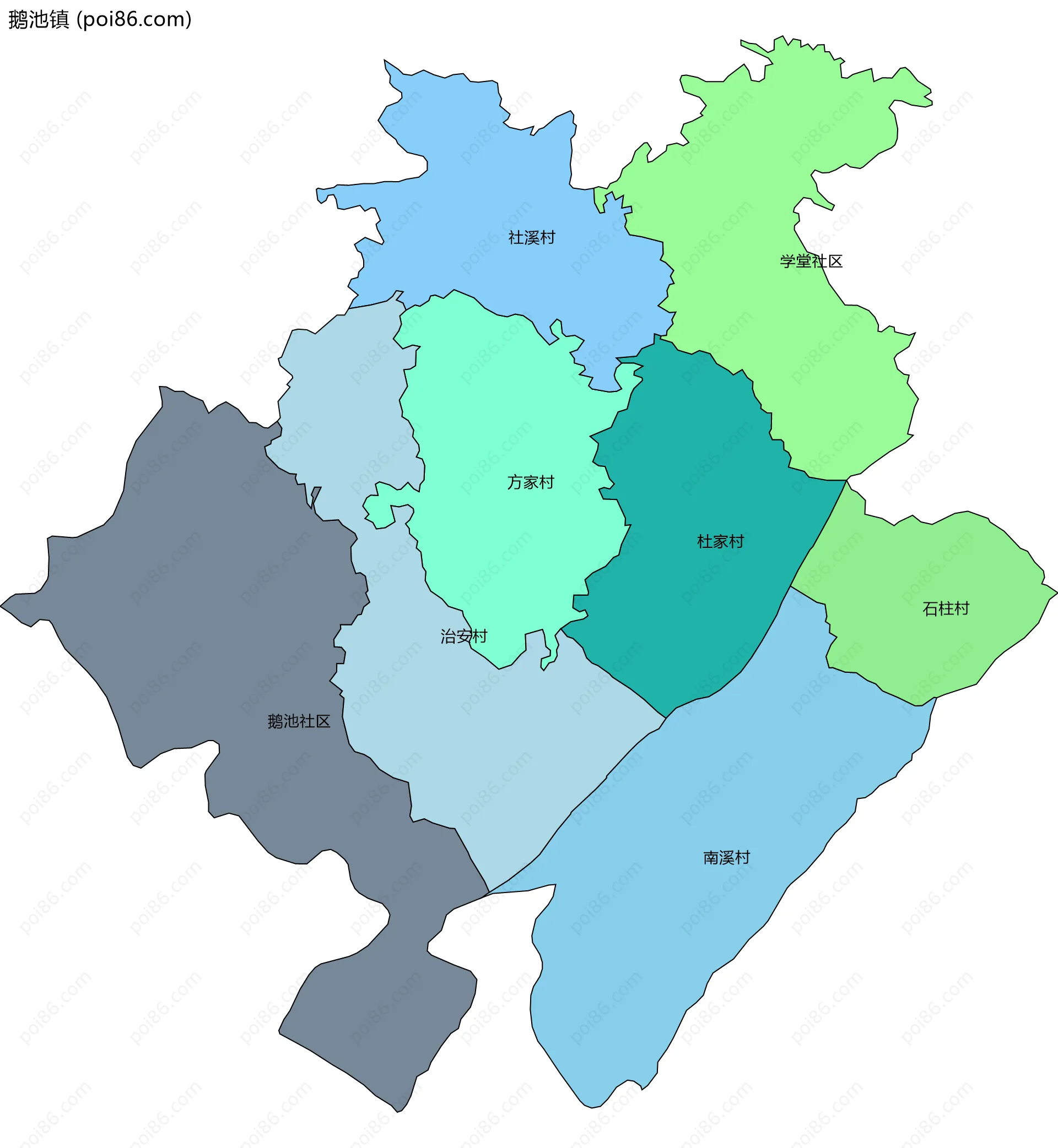 鹅池镇边界地图(五级行政区划)