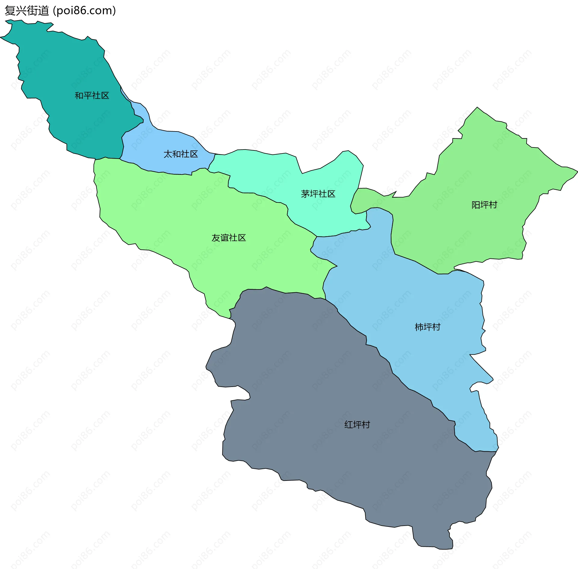 复兴街道边界地图(五级行政区划)
