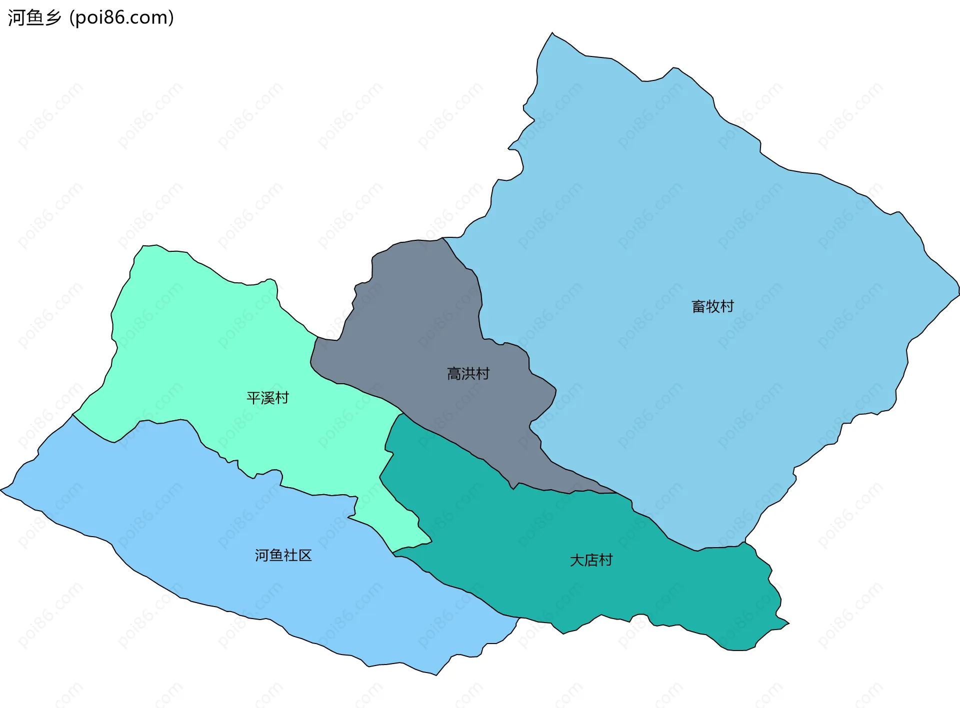 河鱼乡边界地图(五级行政区划)