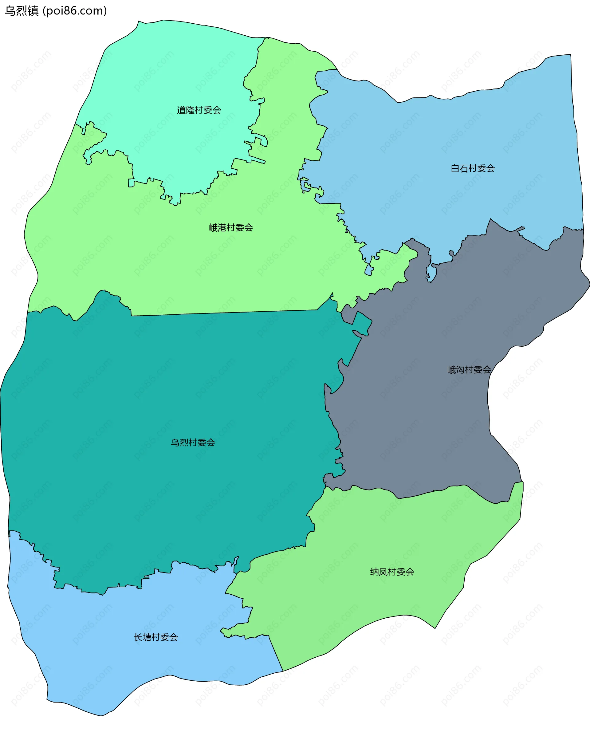 乌烈镇边界地图(五级行政区划)