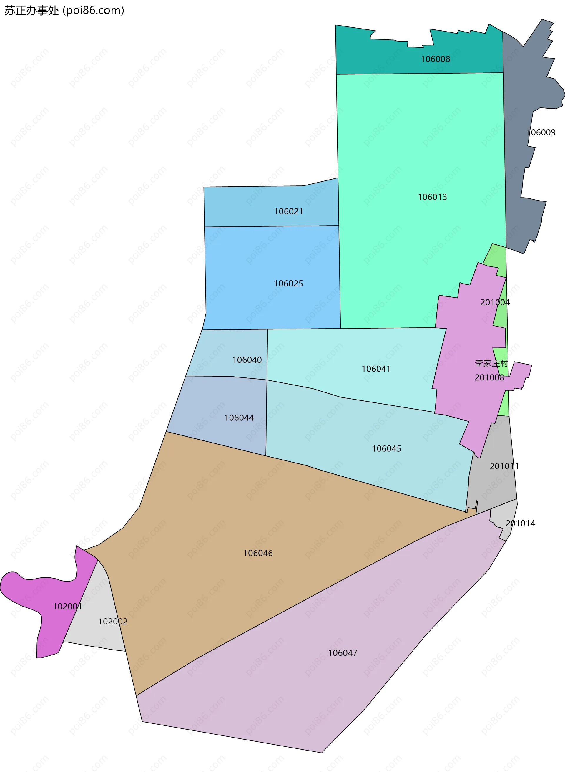 苏正办事处边界地图(五级行政区划)