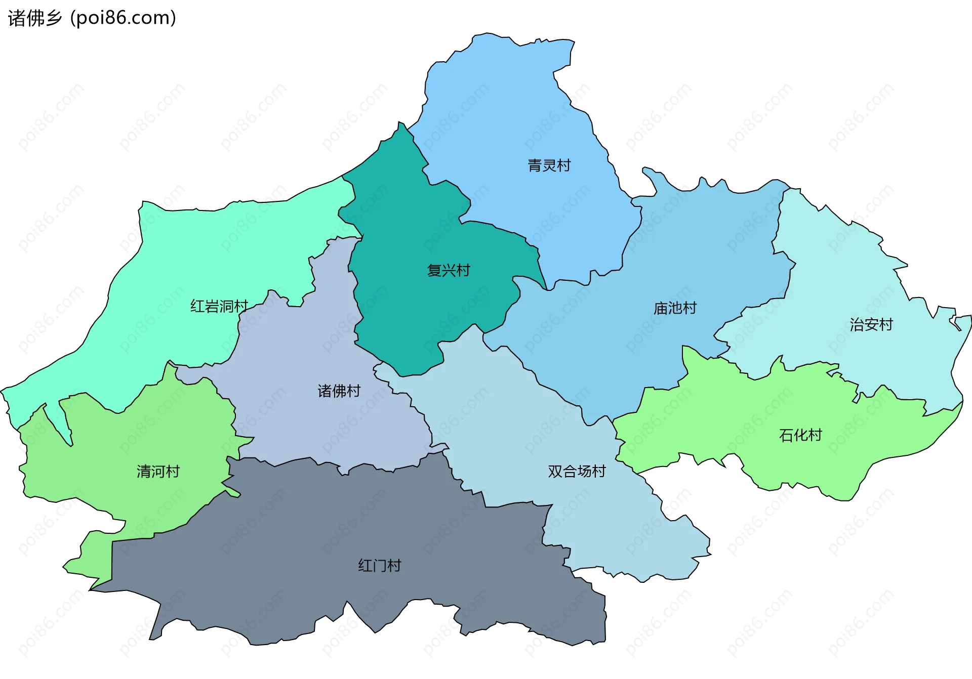 诸佛乡边界地图(五级行政区划)