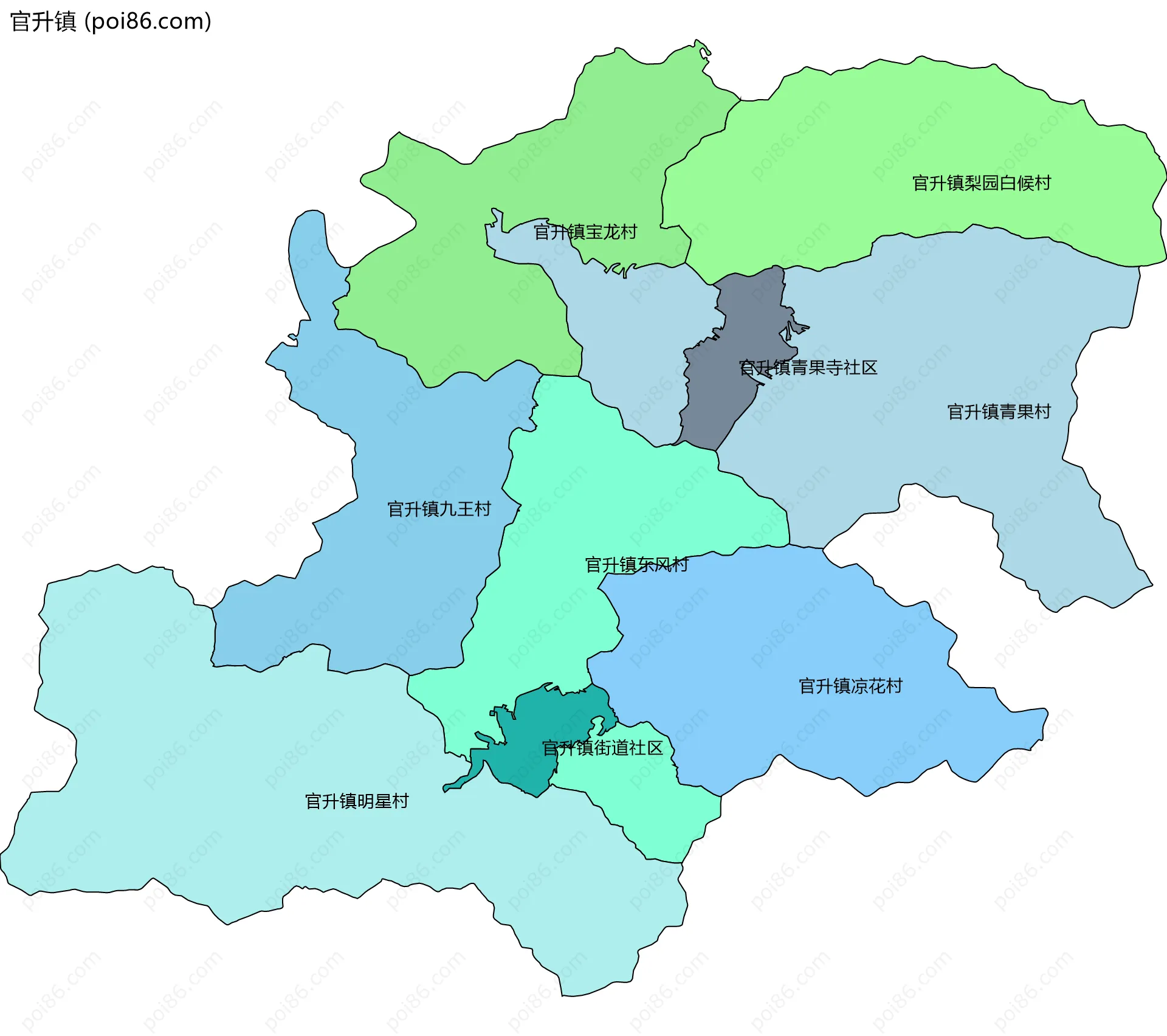 官升镇边界地图(五级行政区划)