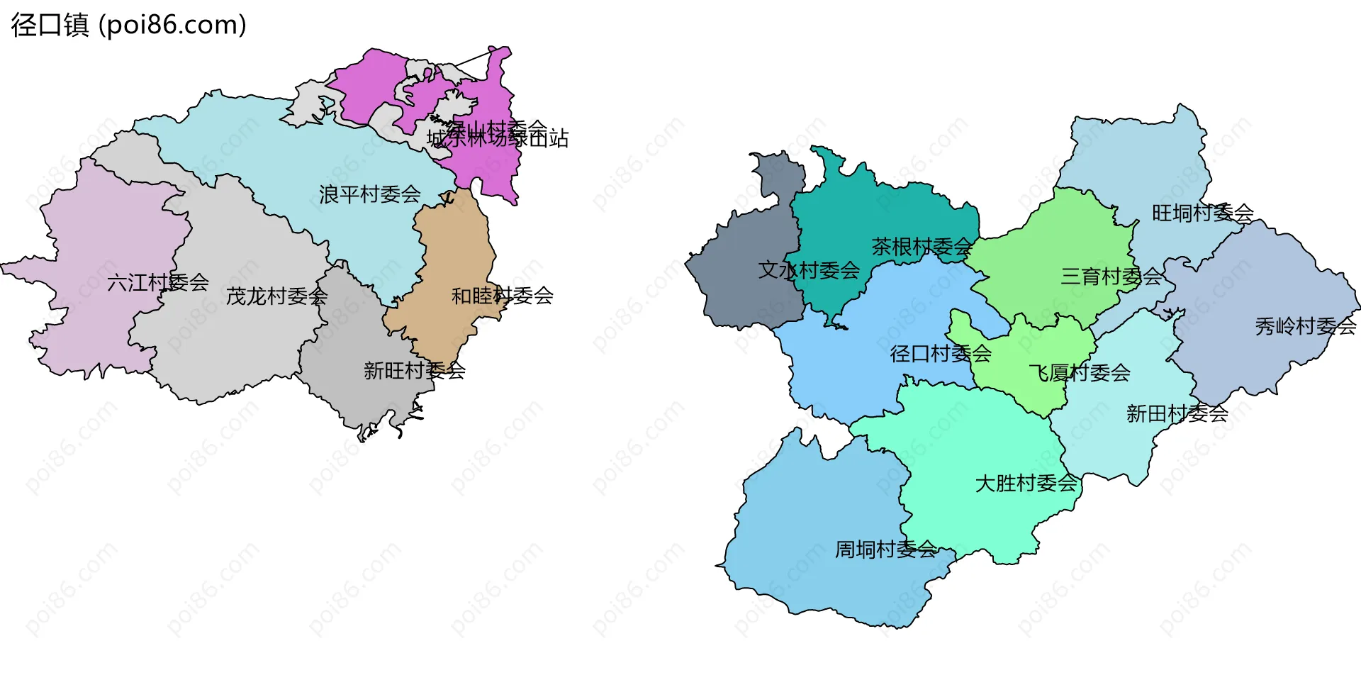 径口镇边界地图(五级行政区划)