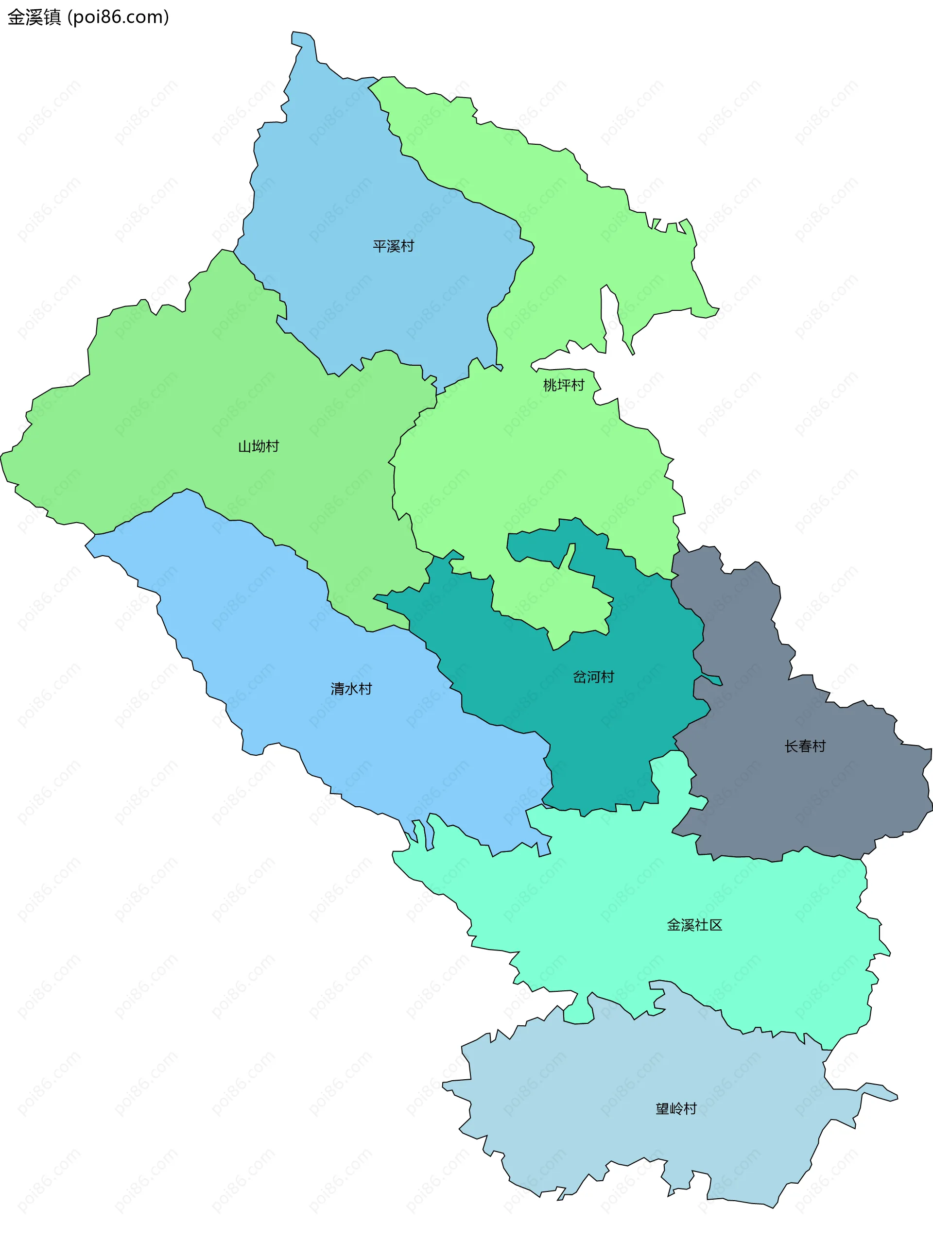 金溪镇边界地图(五级行政区划)