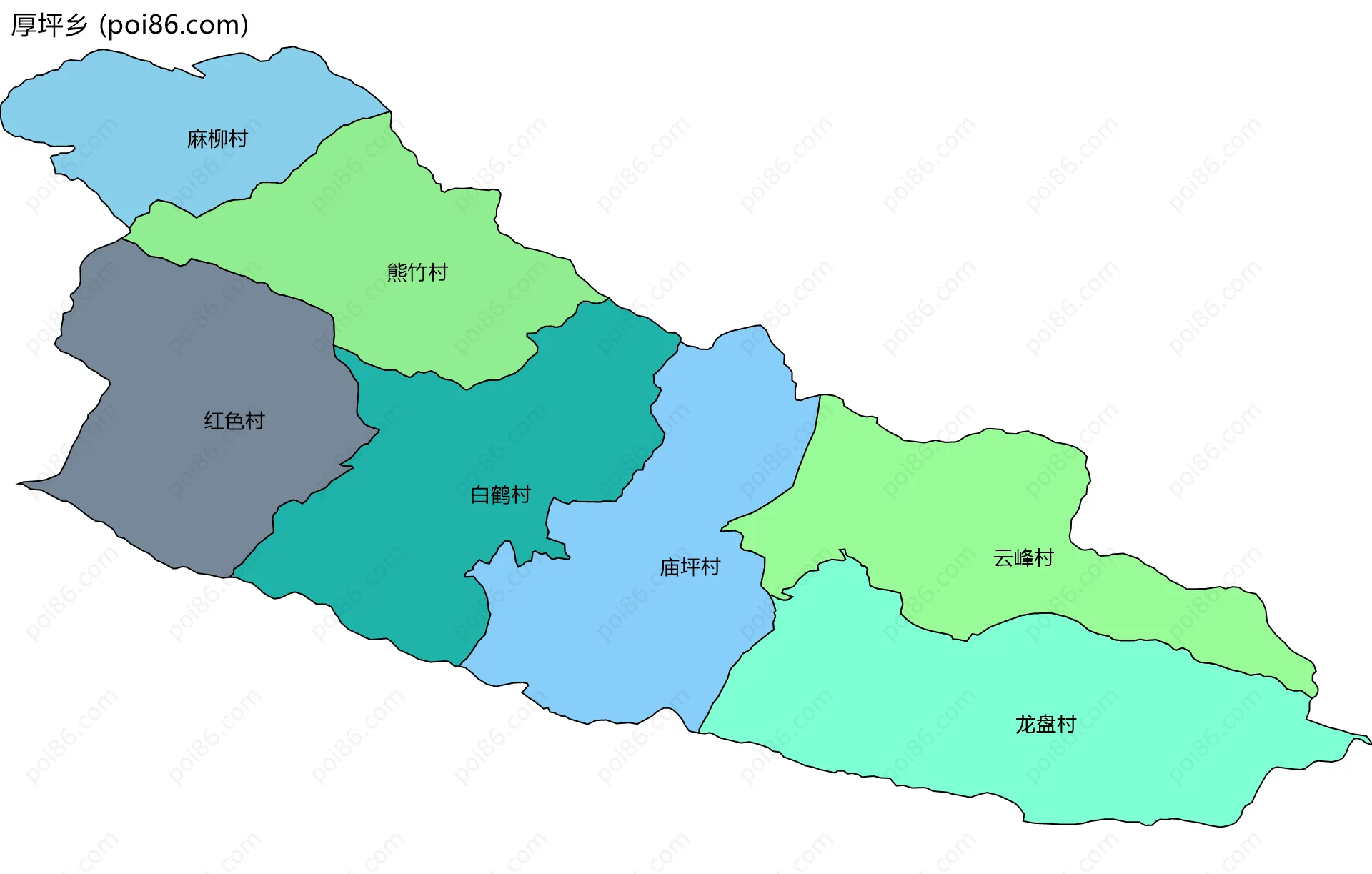 厚坪乡边界地图(五级行政区划)