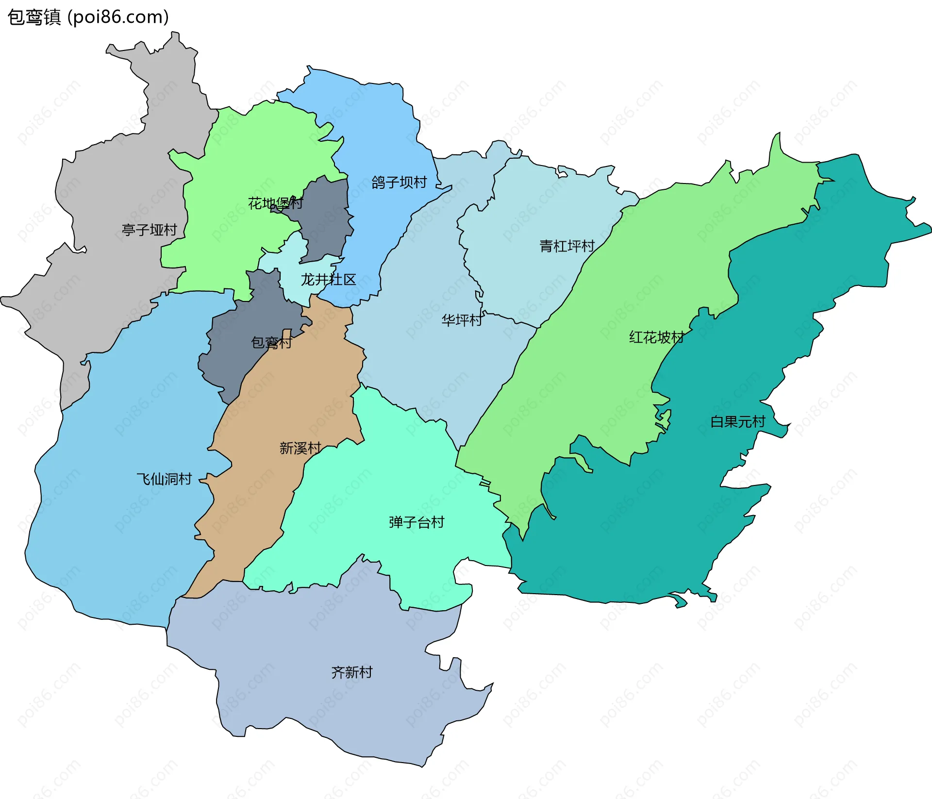 包鸾镇边界地图(五级行政区划)