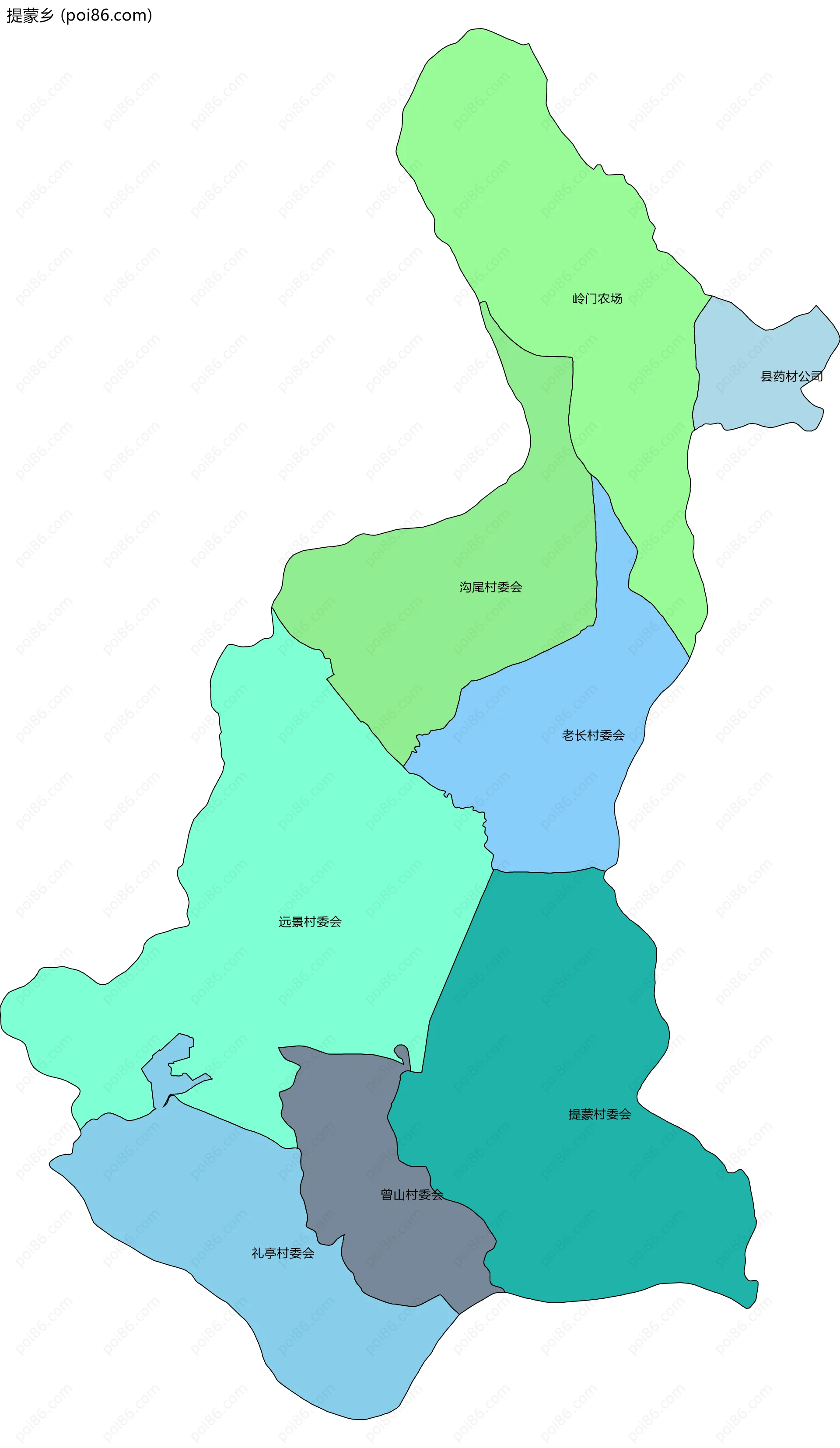 提蒙乡边界地图(五级行政区划)