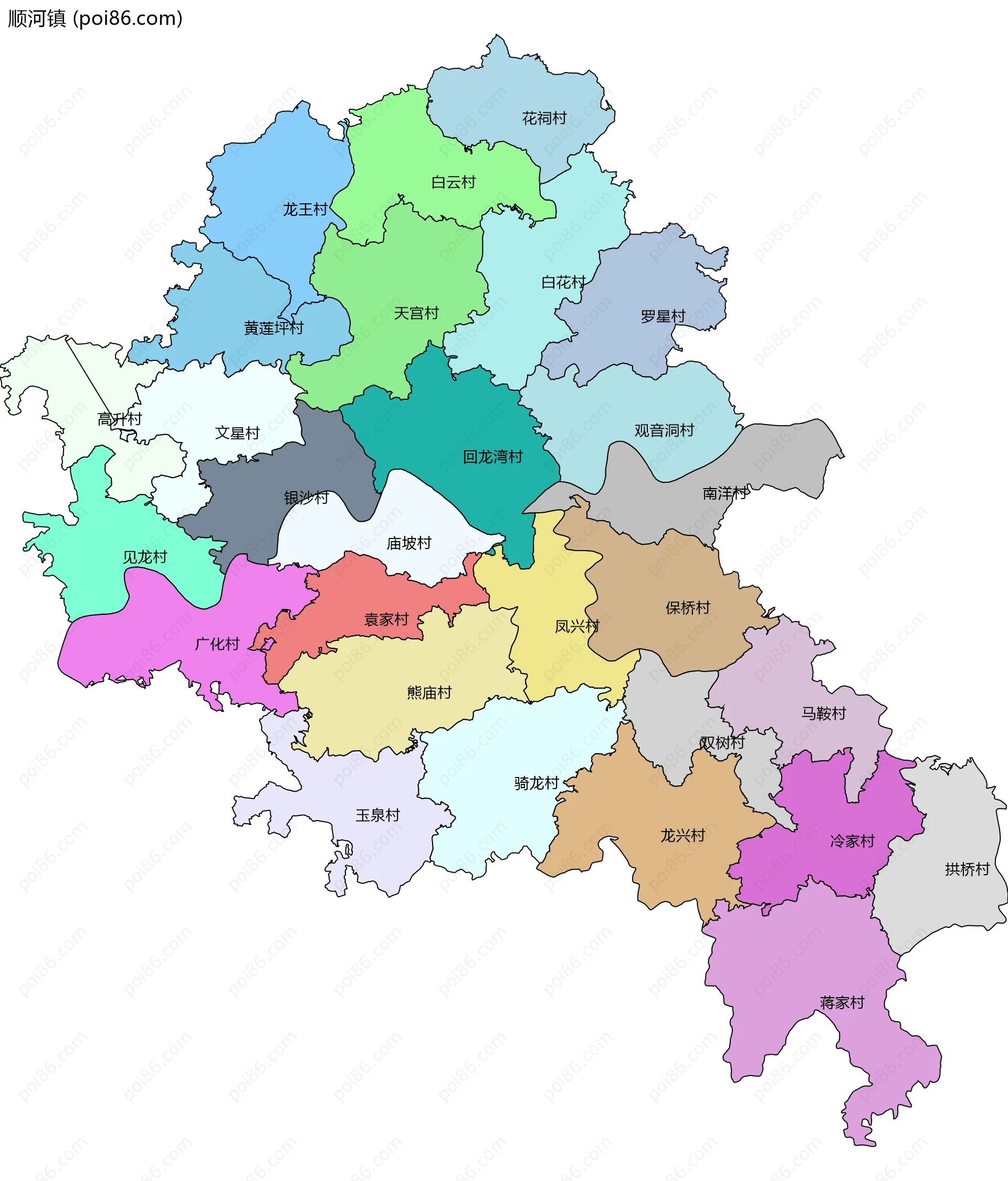 顺河镇边界地图(五级行政区划)