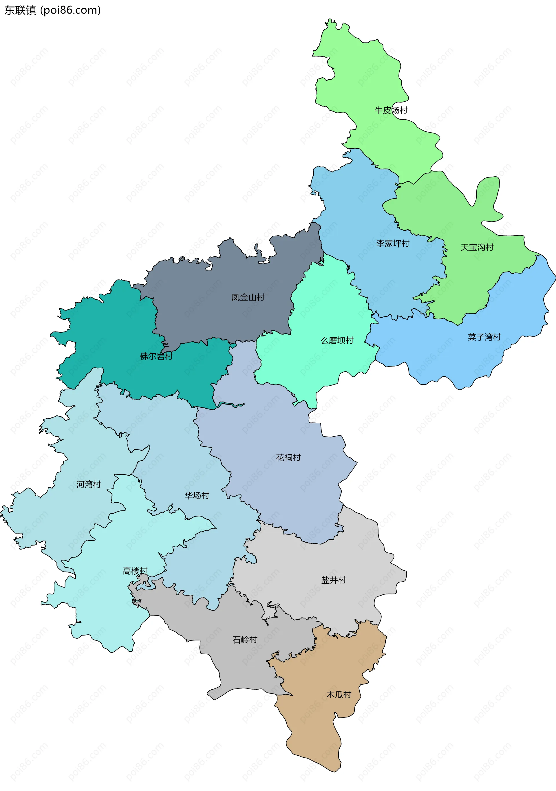 东联镇边界地图(五级行政区划)