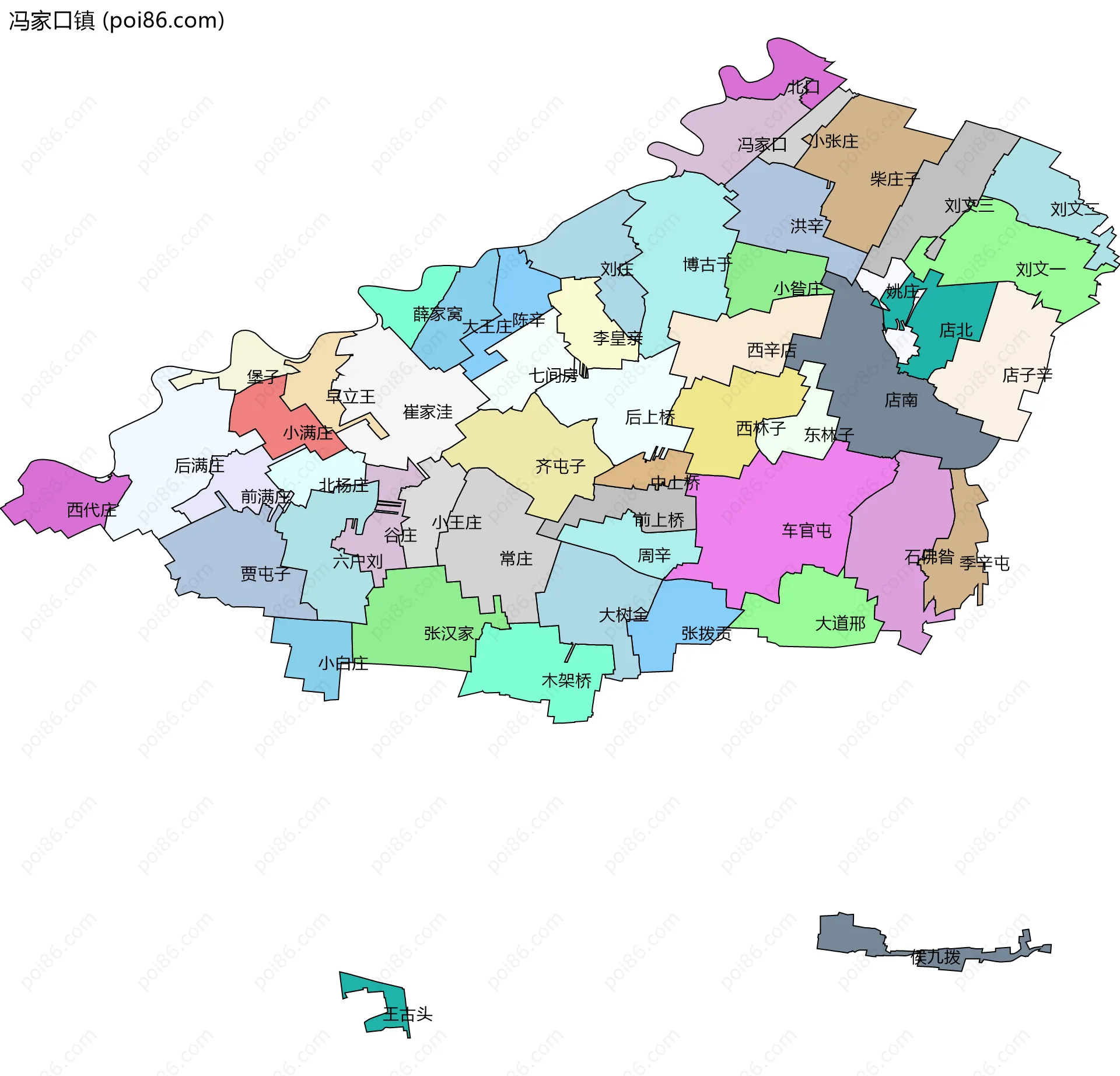 冯家口镇边界地图(五级行政区划)