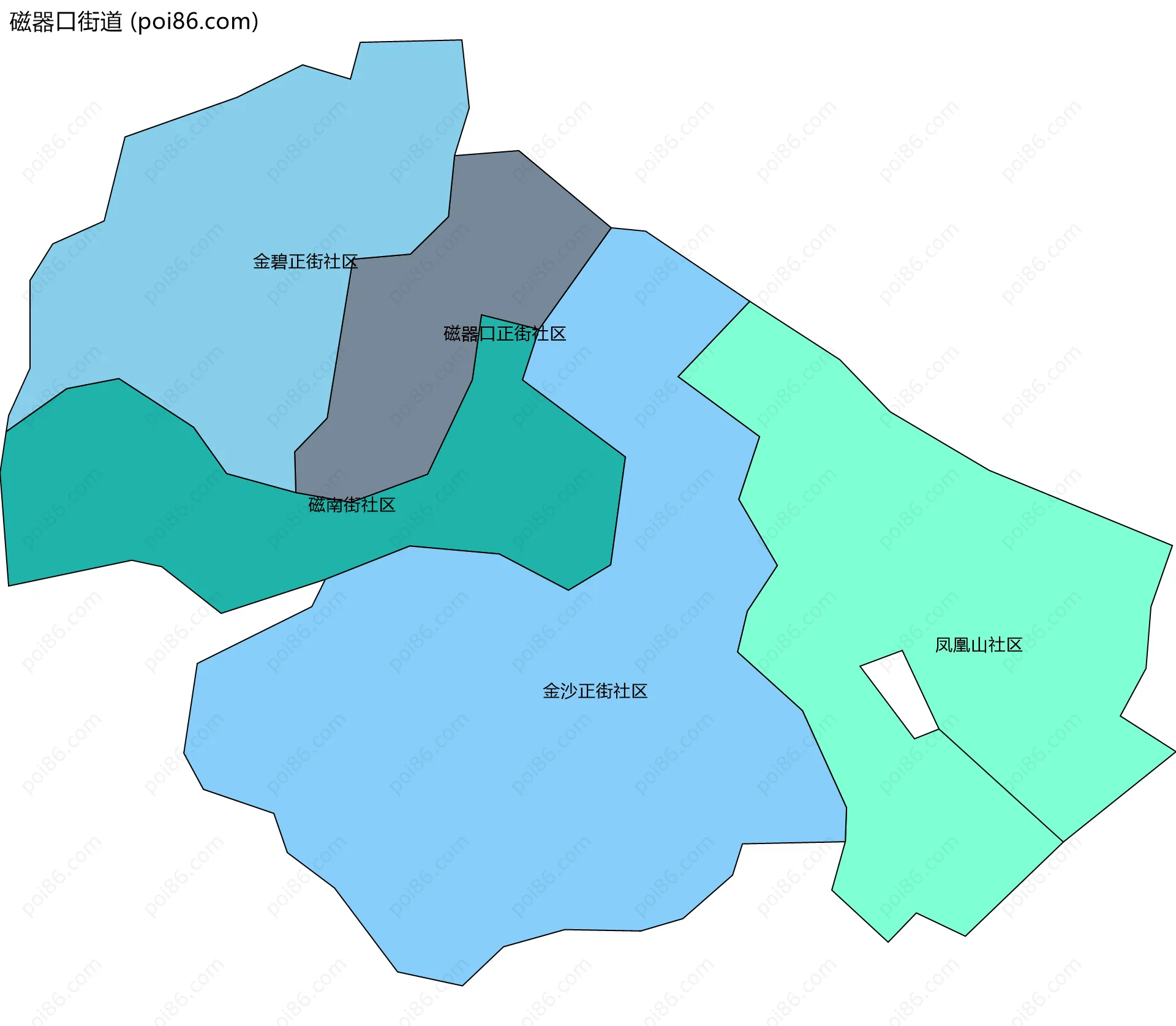 磁器口街道边界地图(五级行政区划)