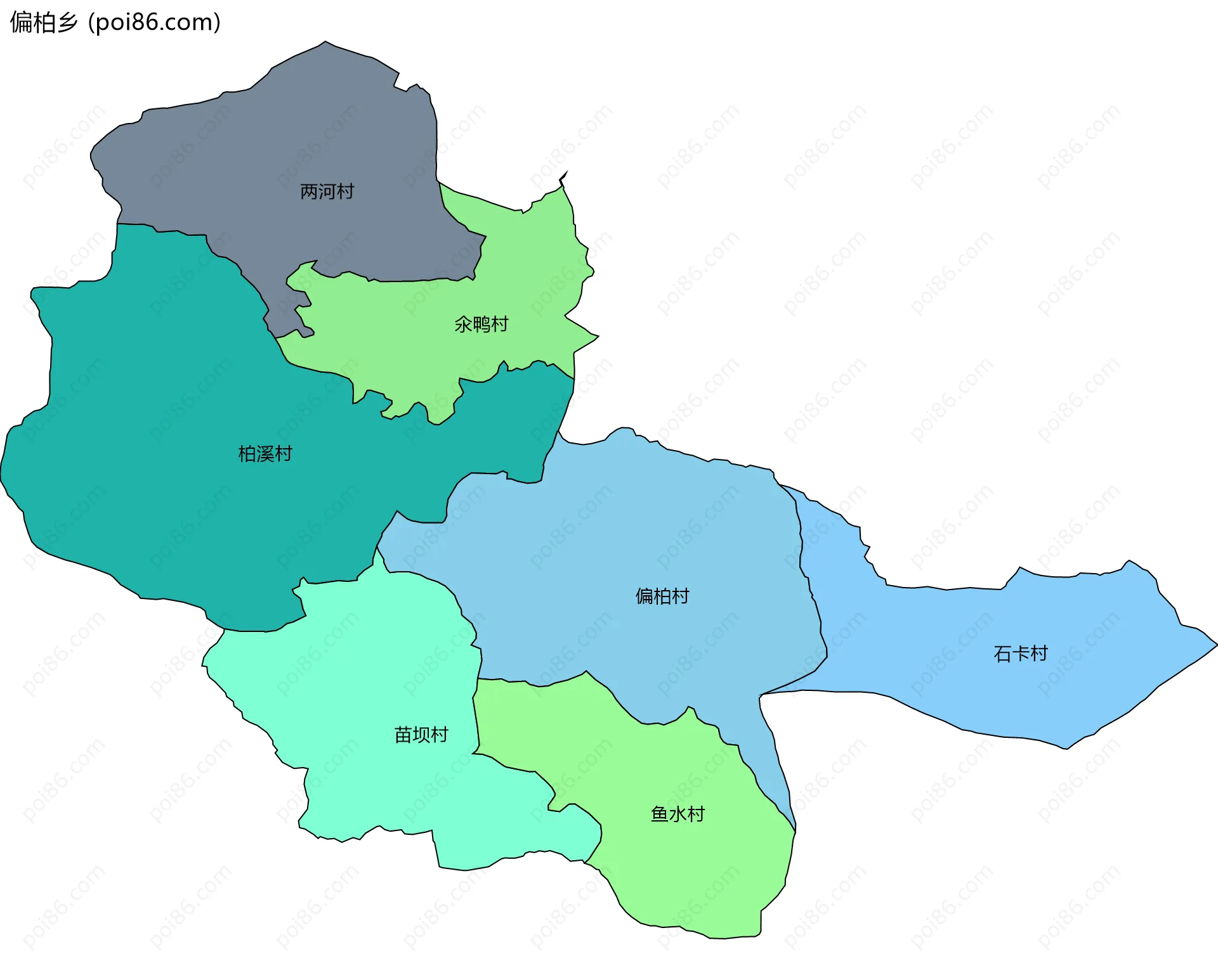 偏柏乡边界地图(五级行政区划)