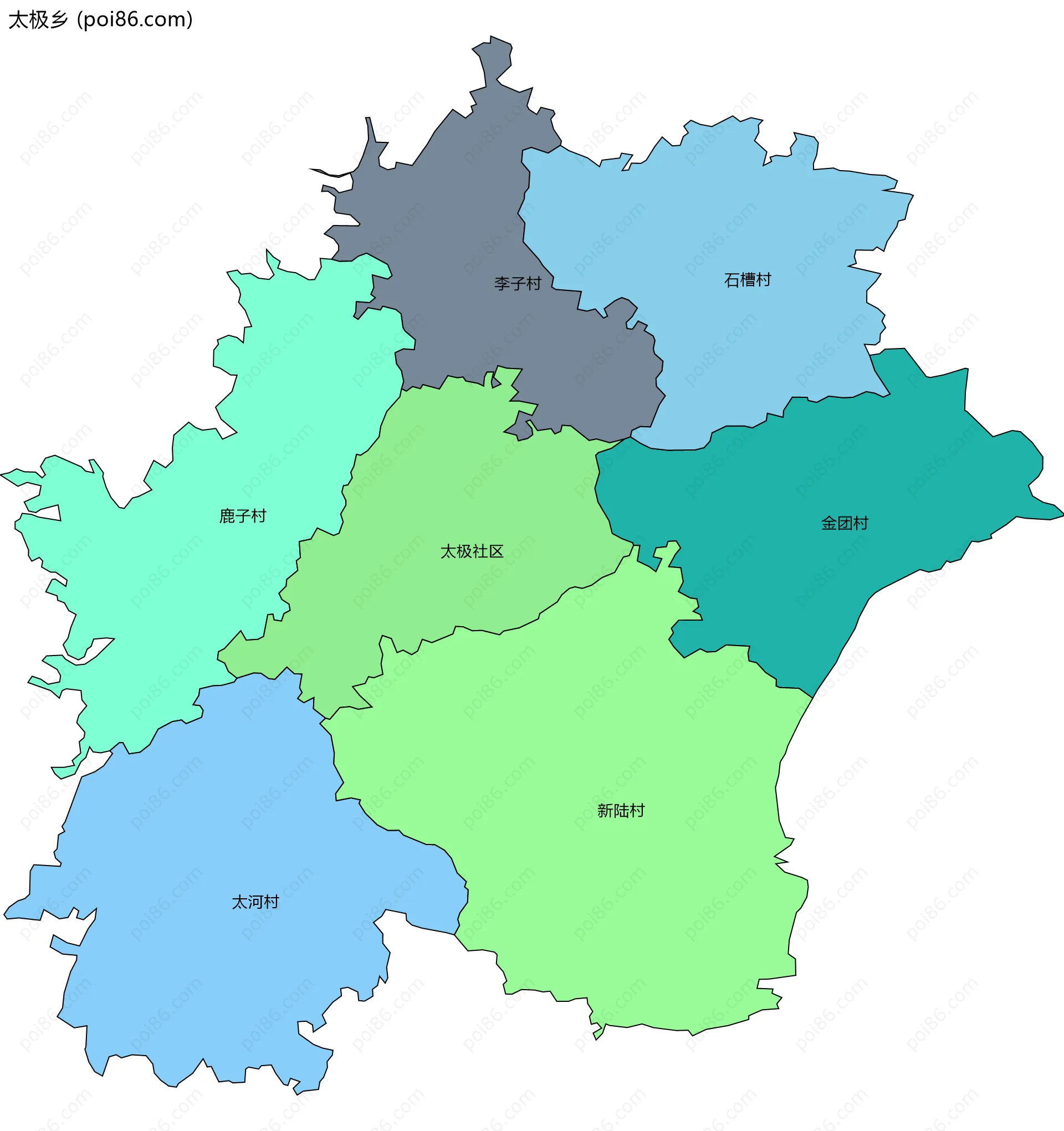 太极乡边界地图(五级行政区划)