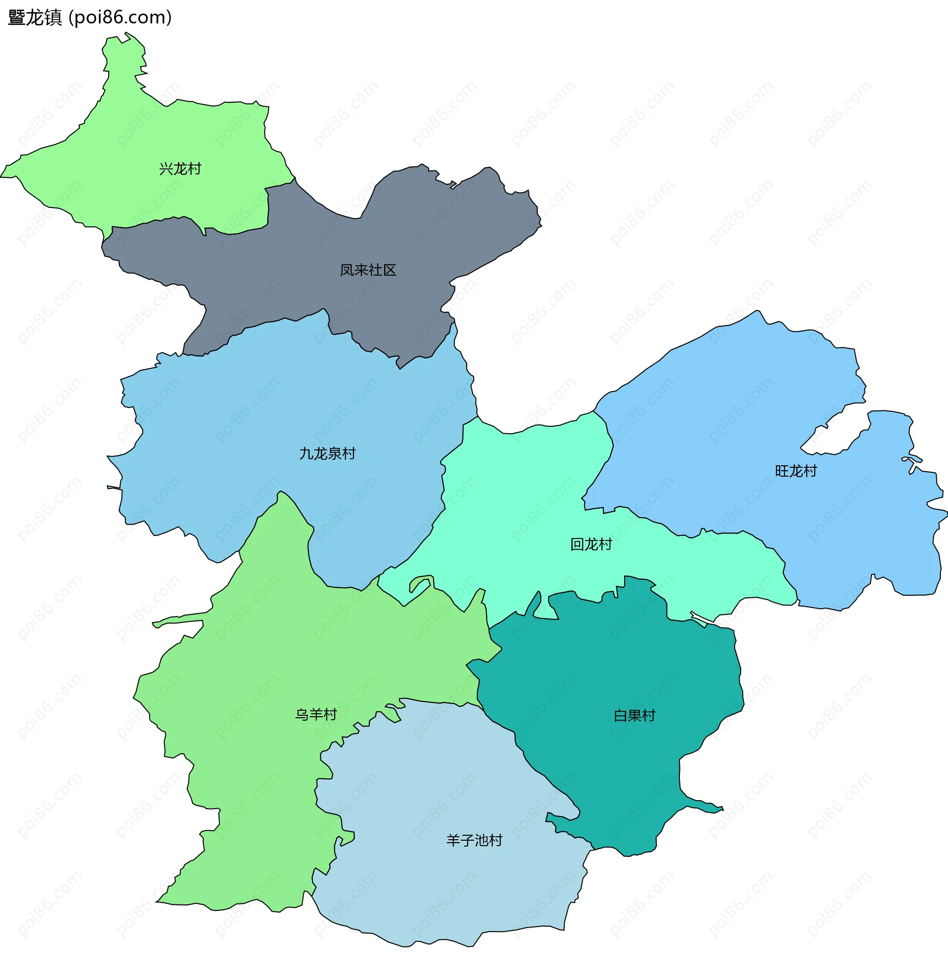 暨龙镇边界地图(五级行政区划)