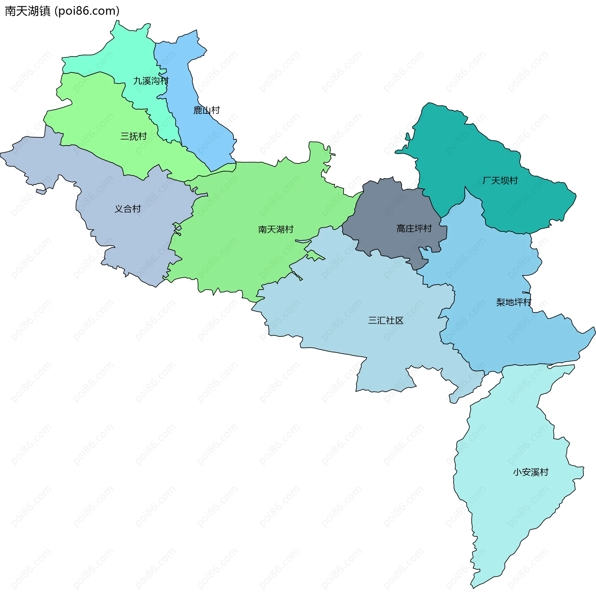 南天湖镇边界地图(五级行政区划)