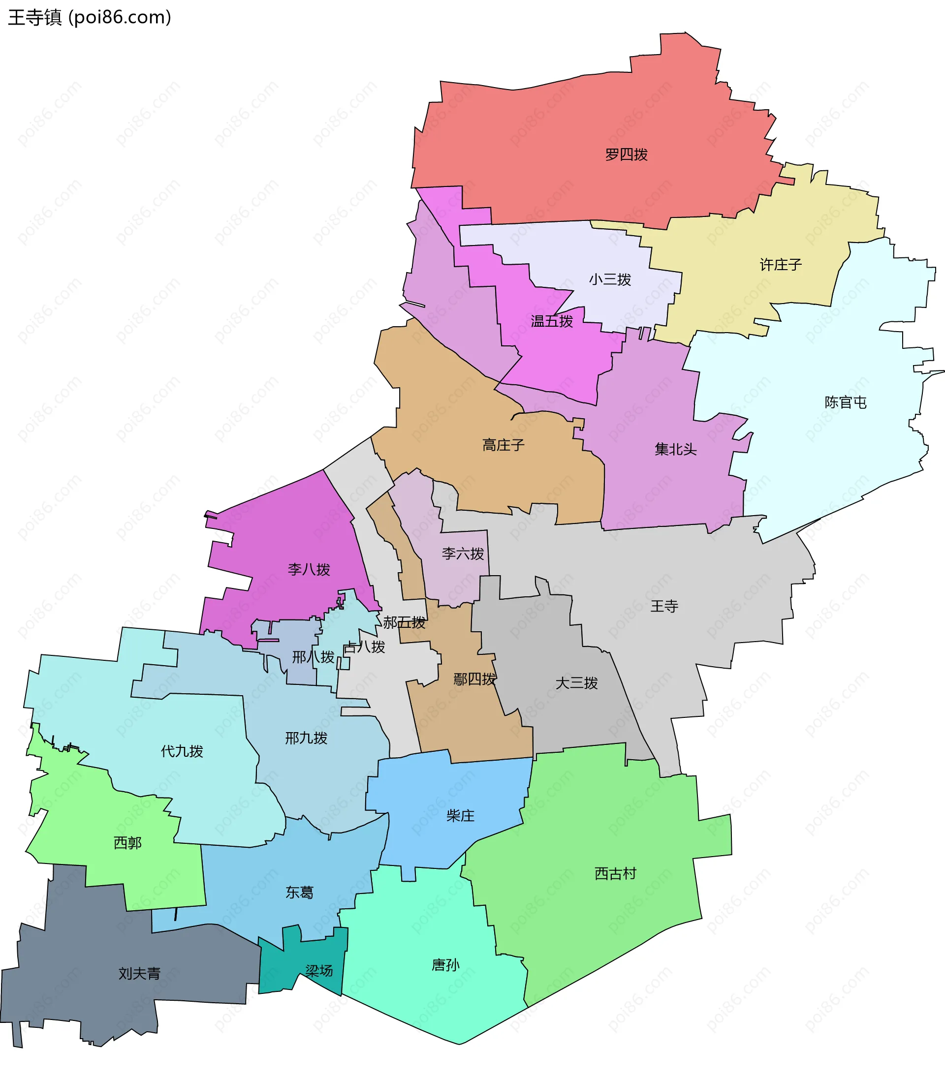 王寺镇边界地图(五级行政区划)