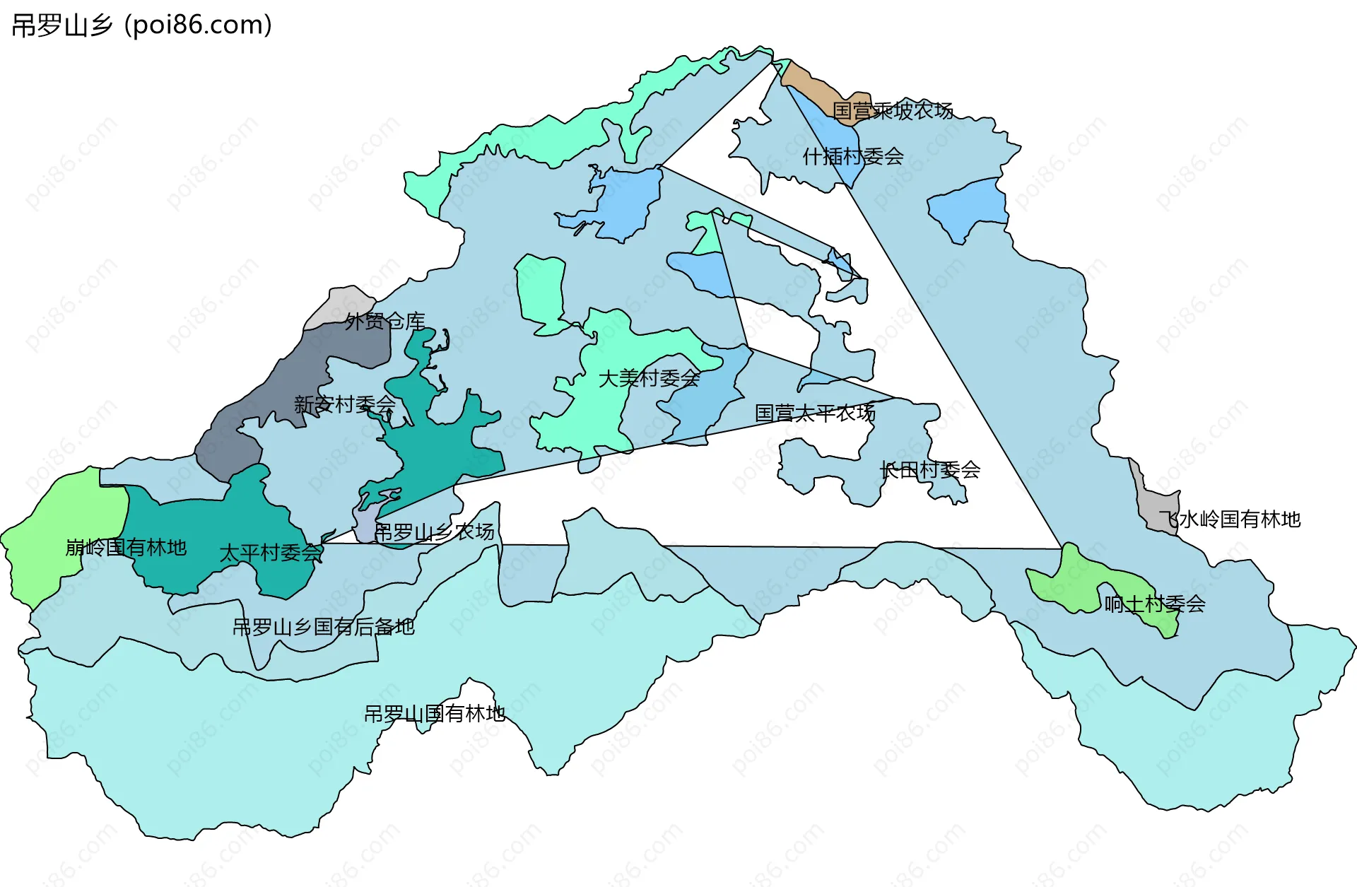 吊罗山乡边界地图(五级行政区划)