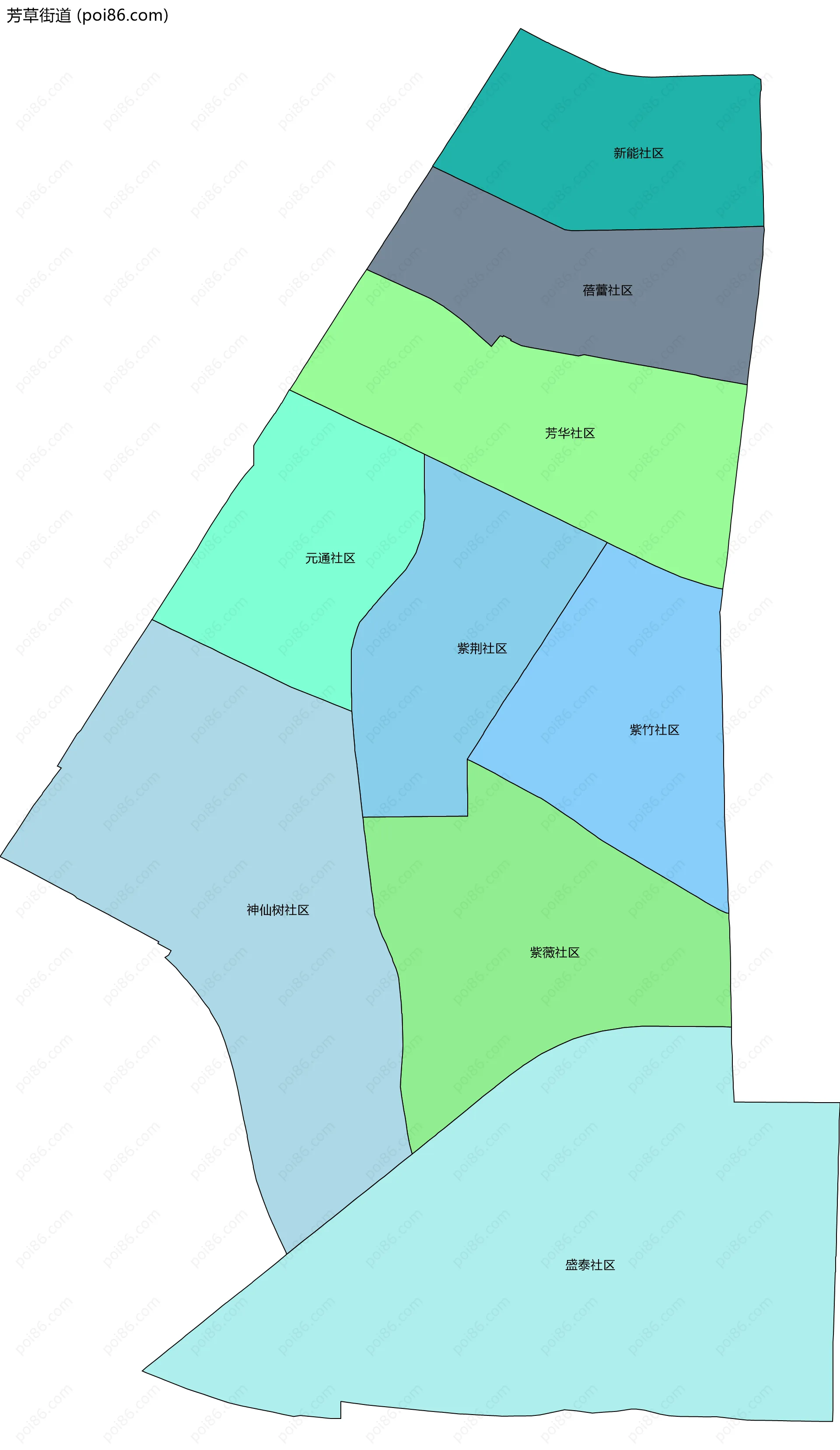 芳草街道边界地图(五级行政区划)