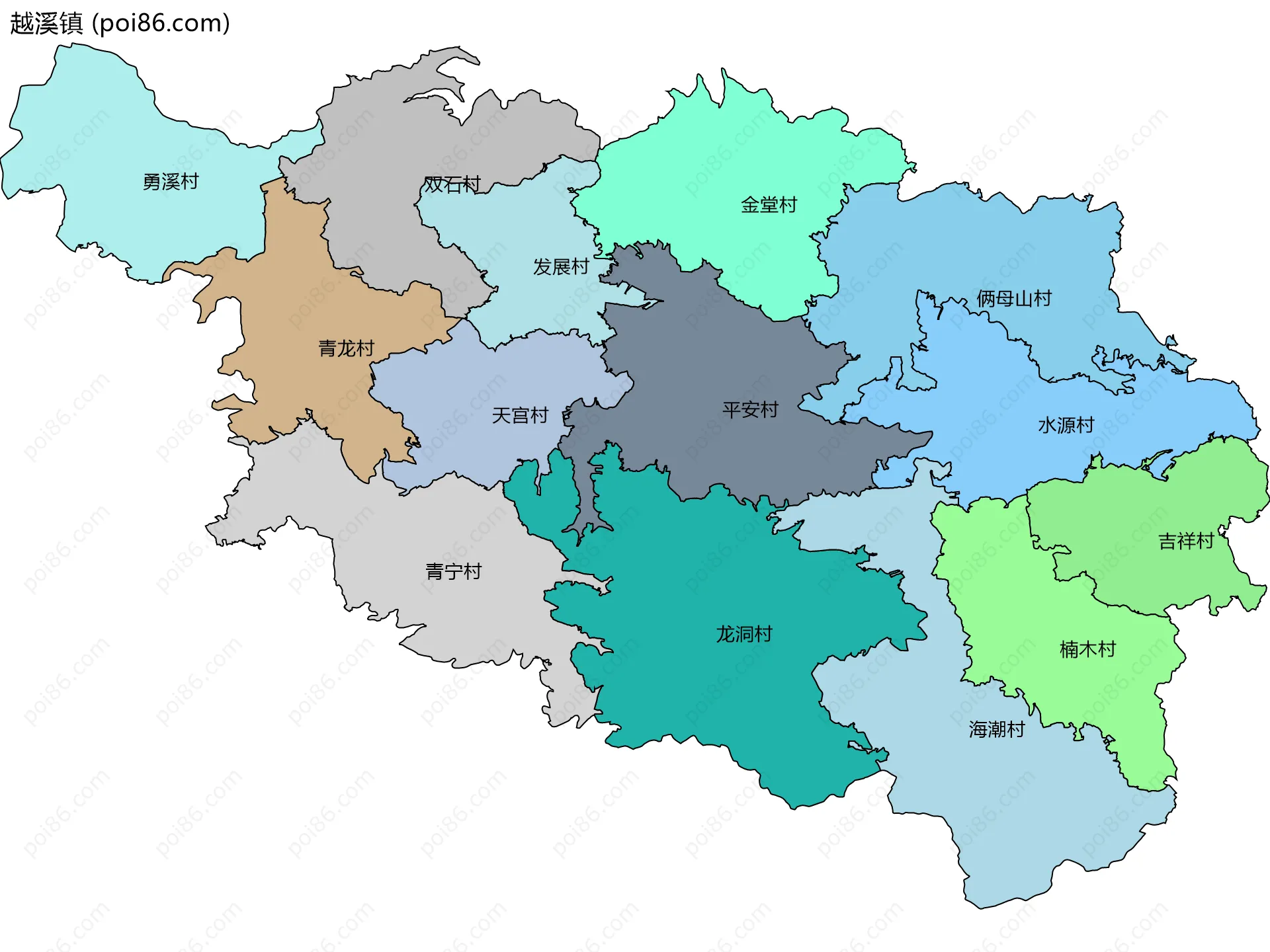越溪镇边界地图(五级行政区划)