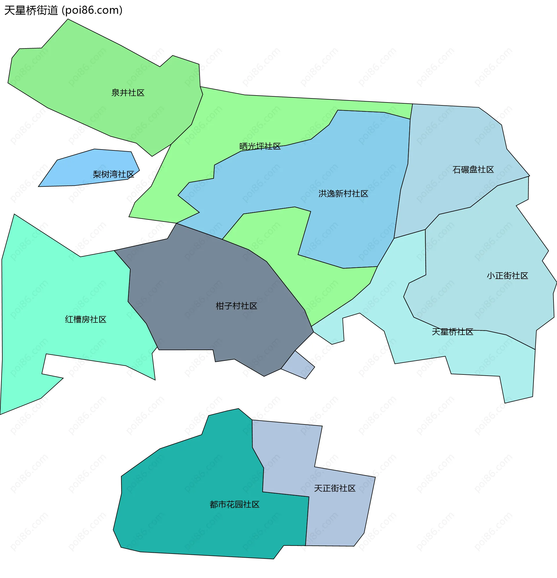 天星桥街道边界地图(五级行政区划)