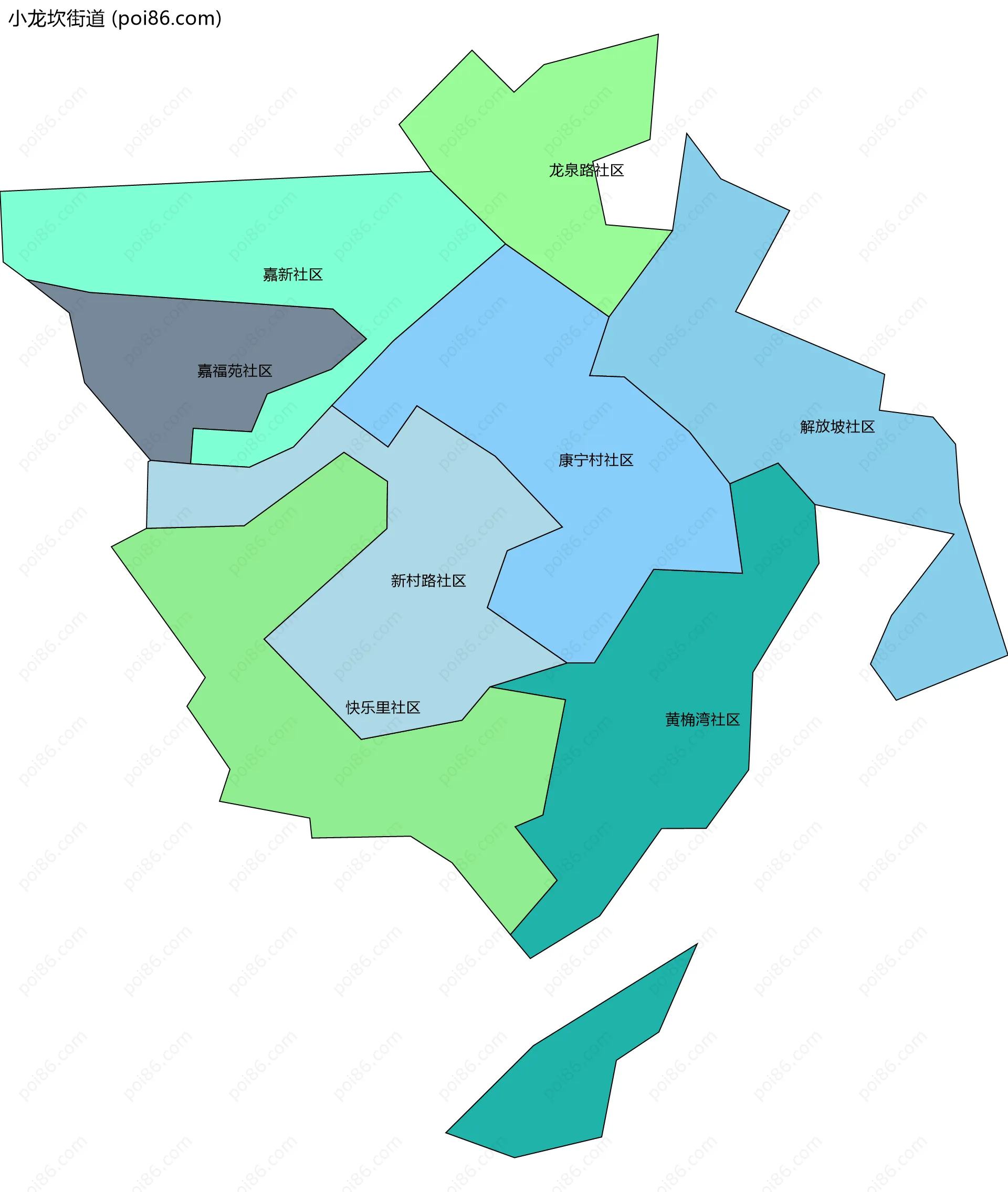 小龙坎街道边界地图(五级行政区划)