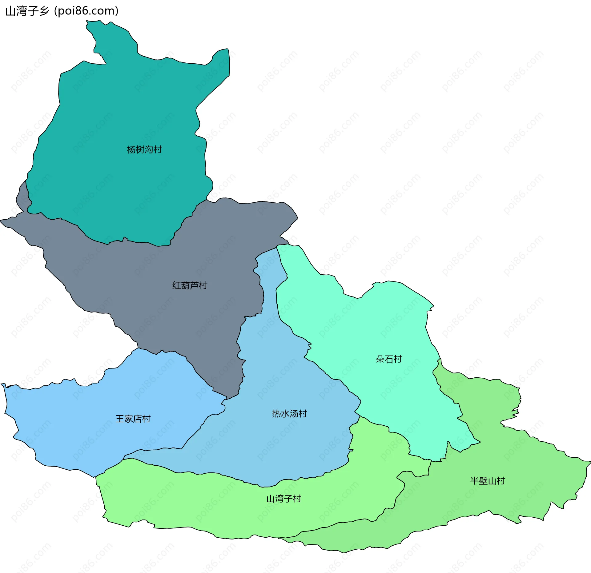 山湾子乡边界地图(五级行政区划)