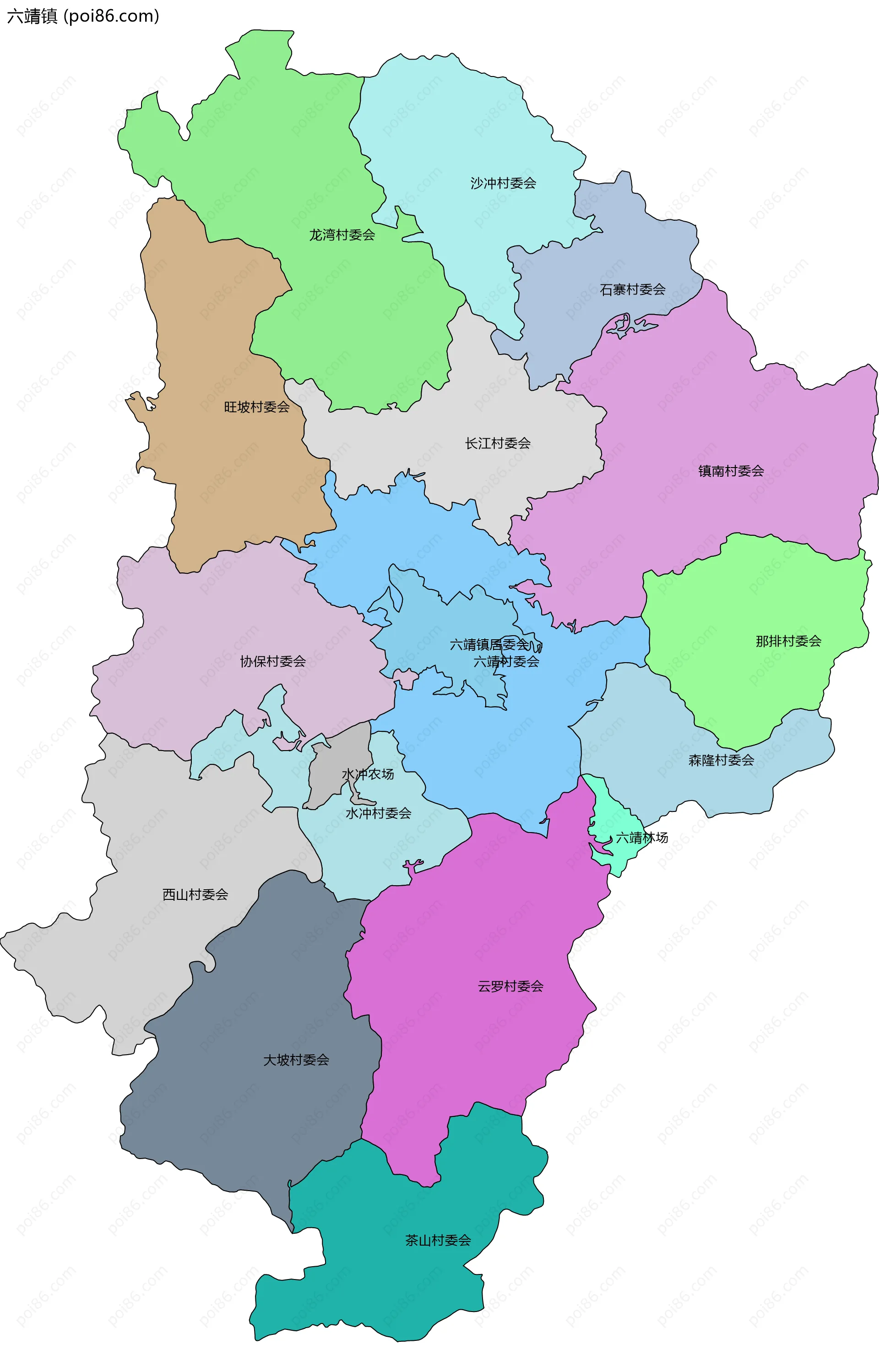 六靖镇边界地图(五级行政区划)