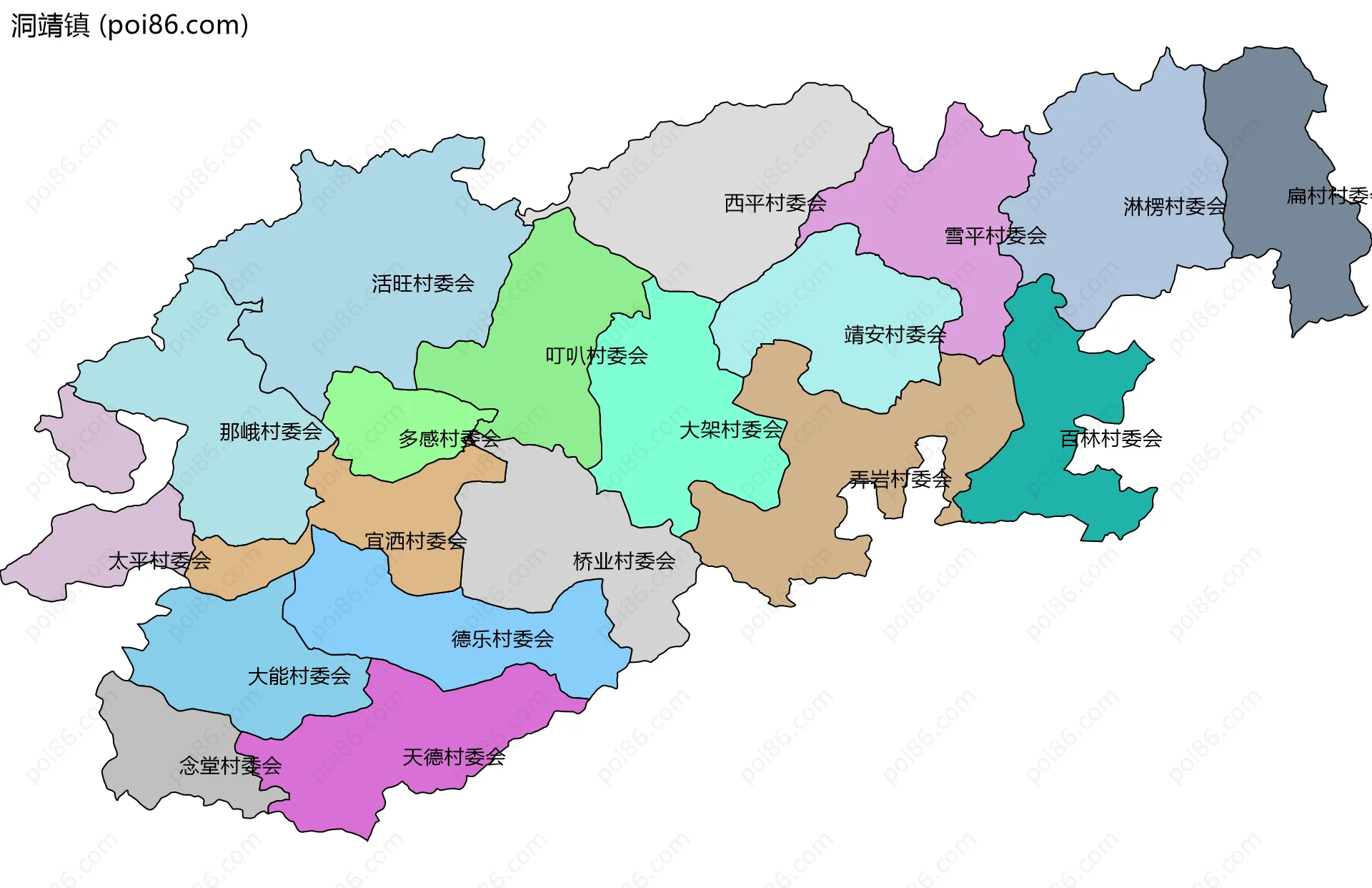 洞靖镇边界地图(五级行政区划)