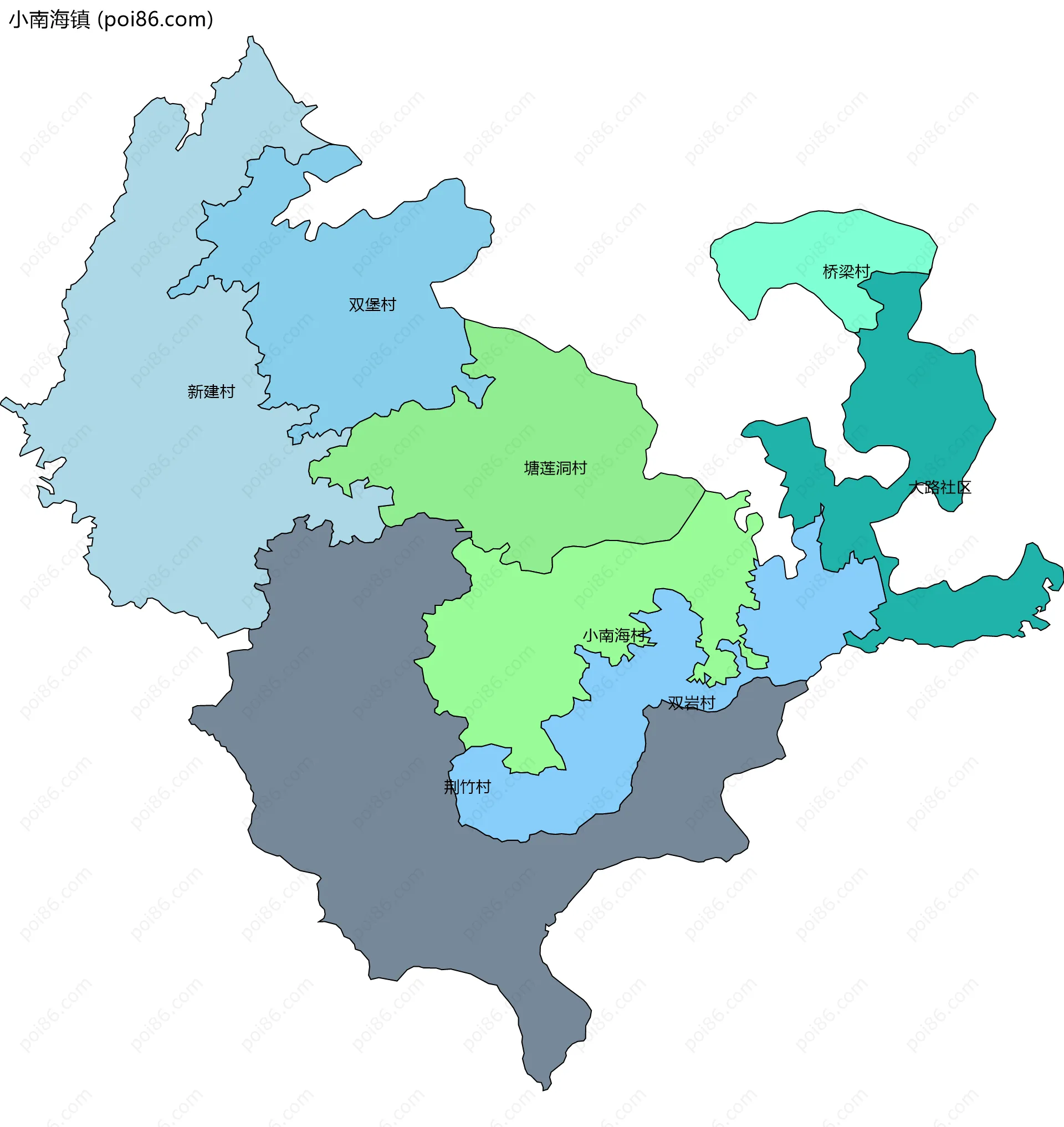 小南海镇边界地图(五级行政区划)