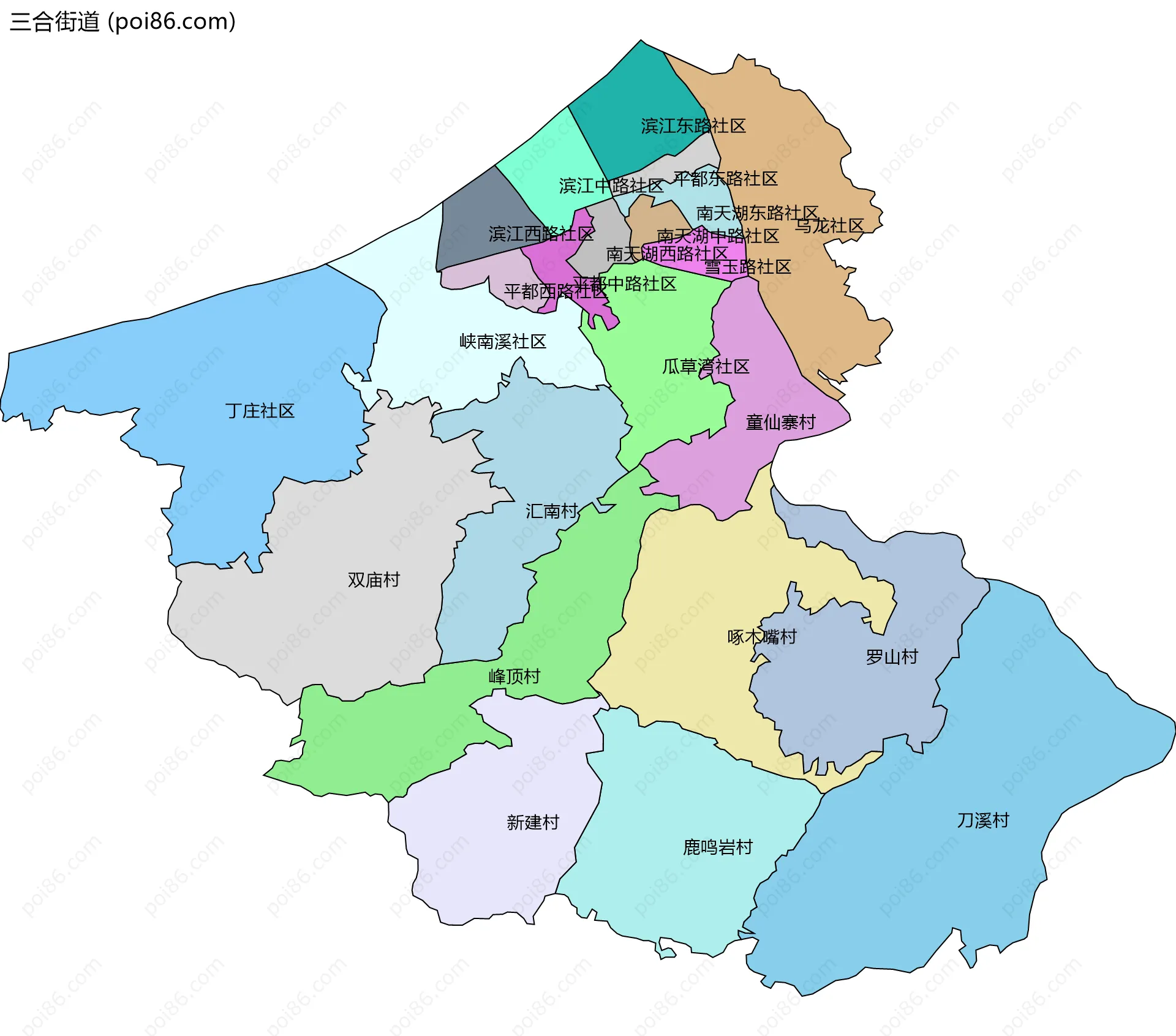 三合街道边界地图(五级行政区划)