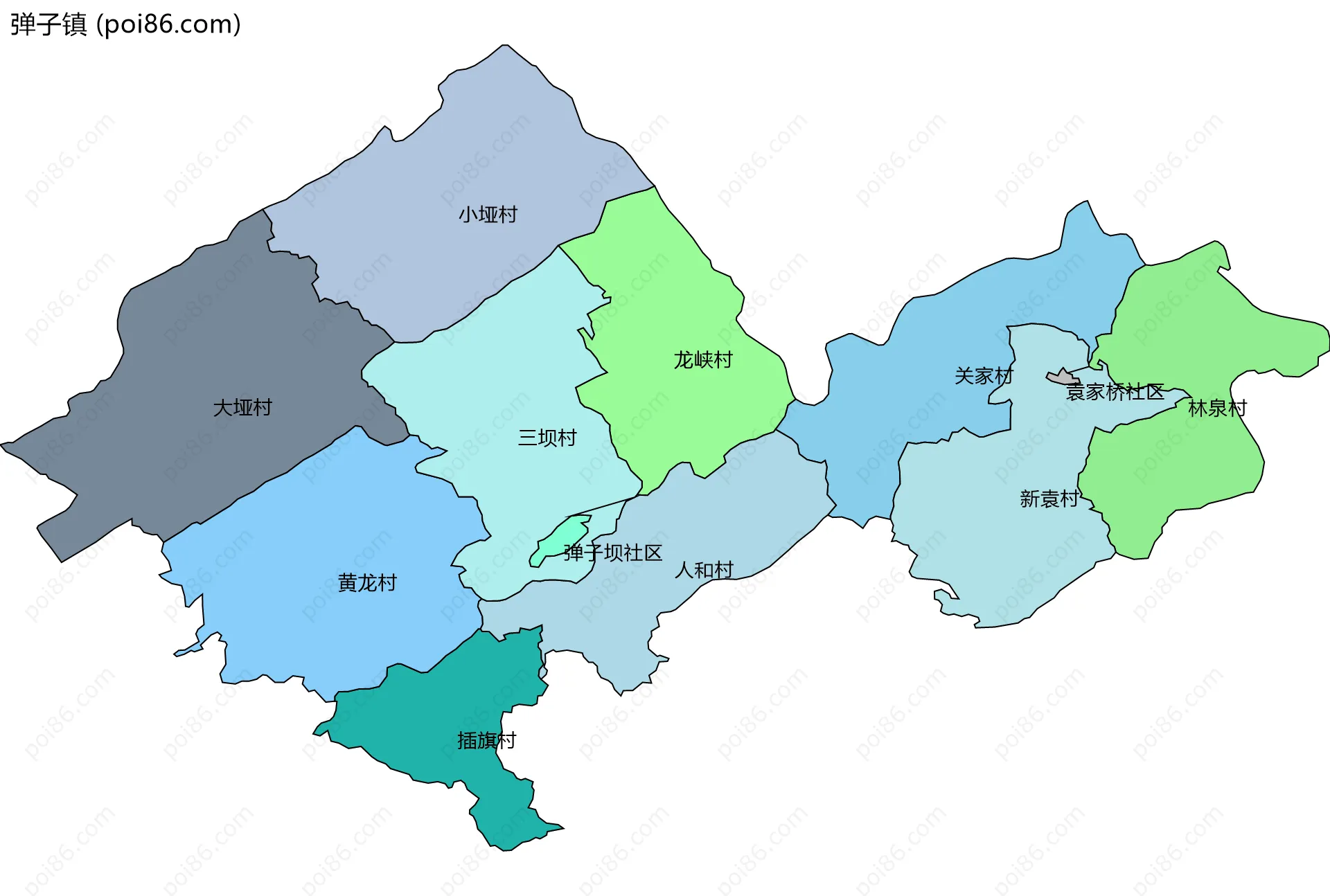 弹子镇边界地图(五级行政区划)