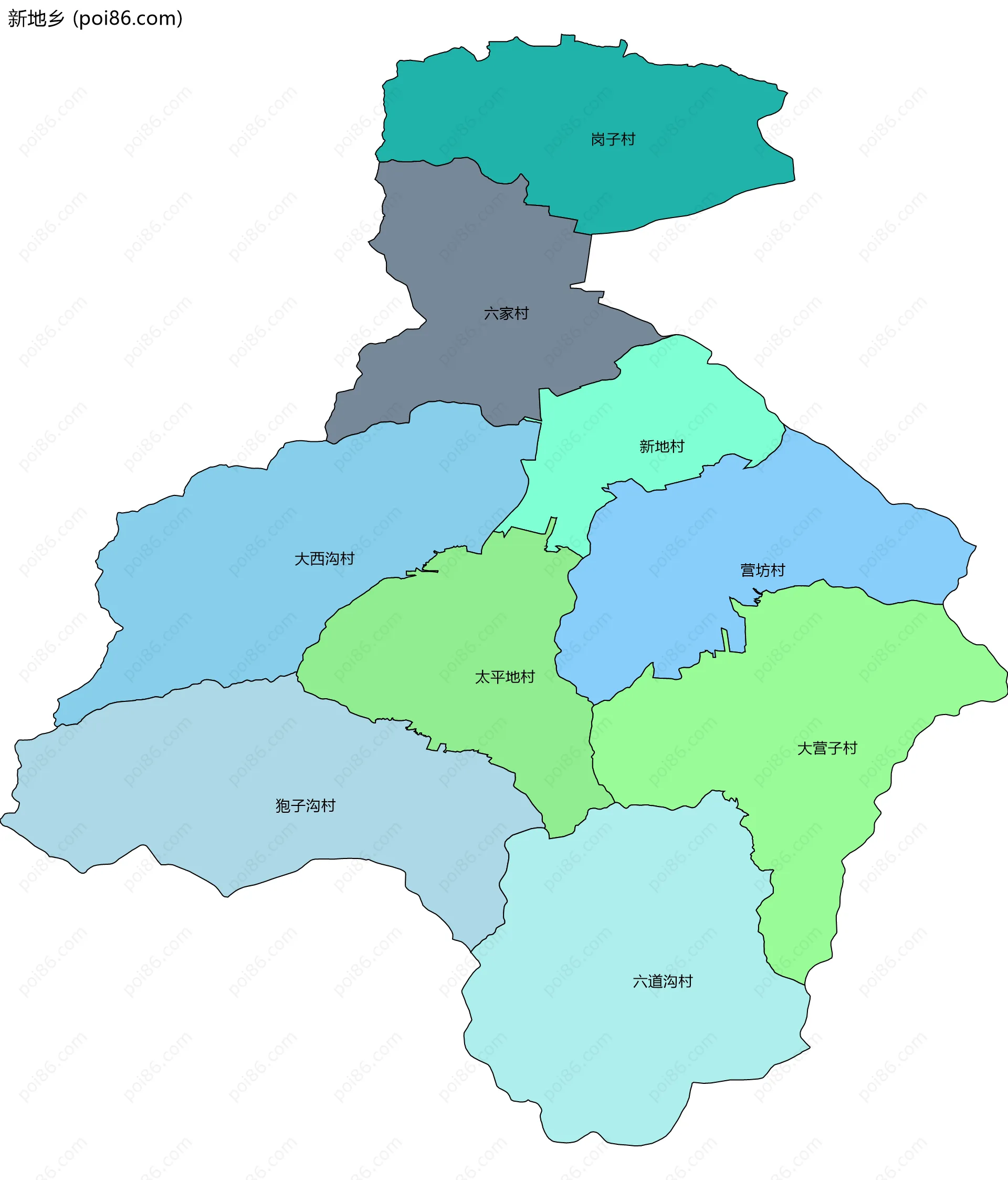 新地乡边界地图(五级行政区划)