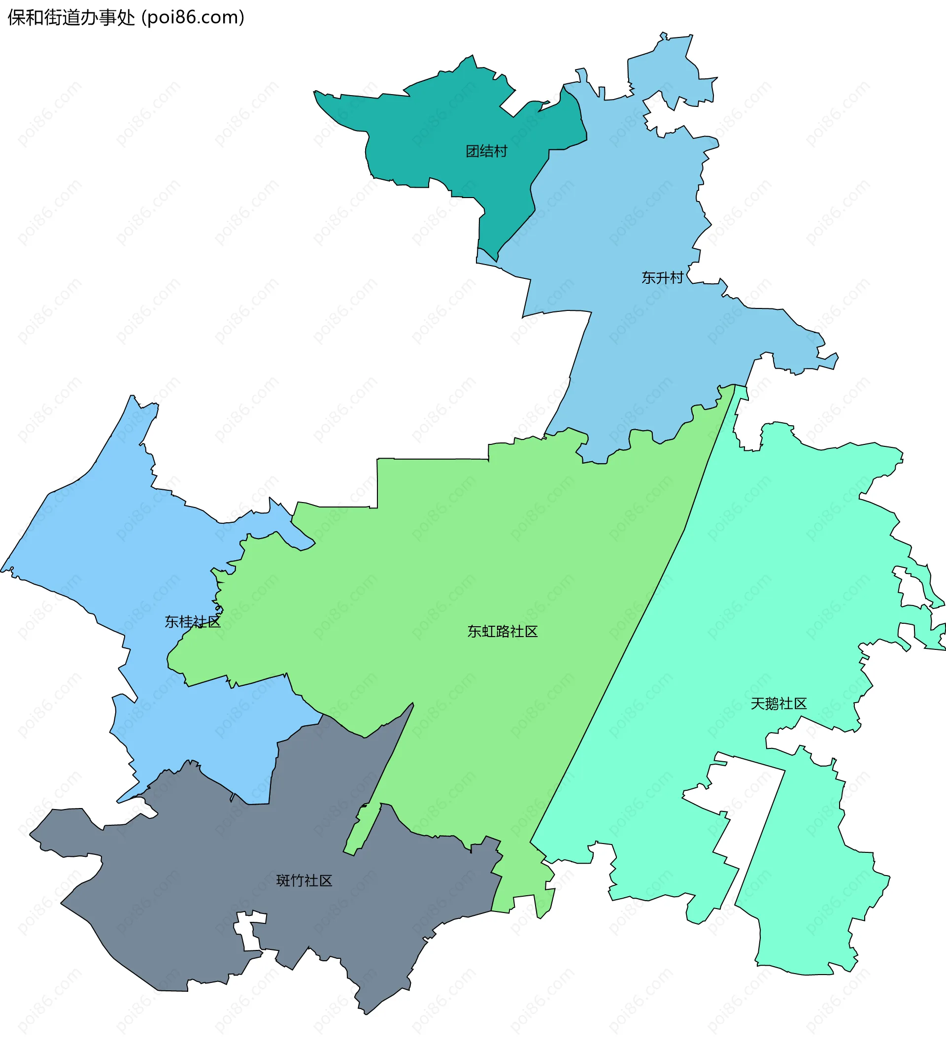 保和街道办事处边界地图(五级行政区划)