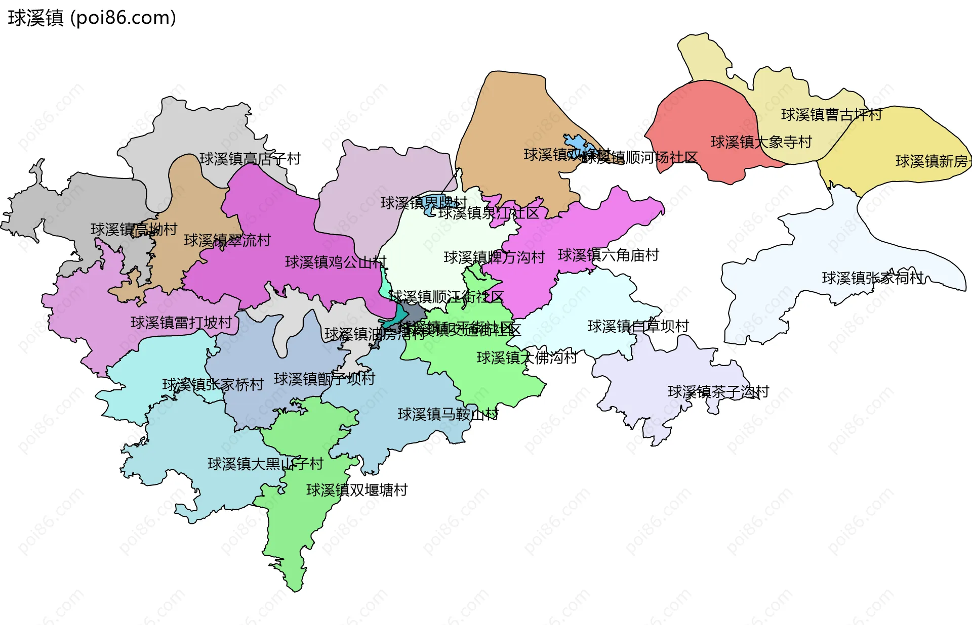 球溪镇边界地图(五级行政区划)