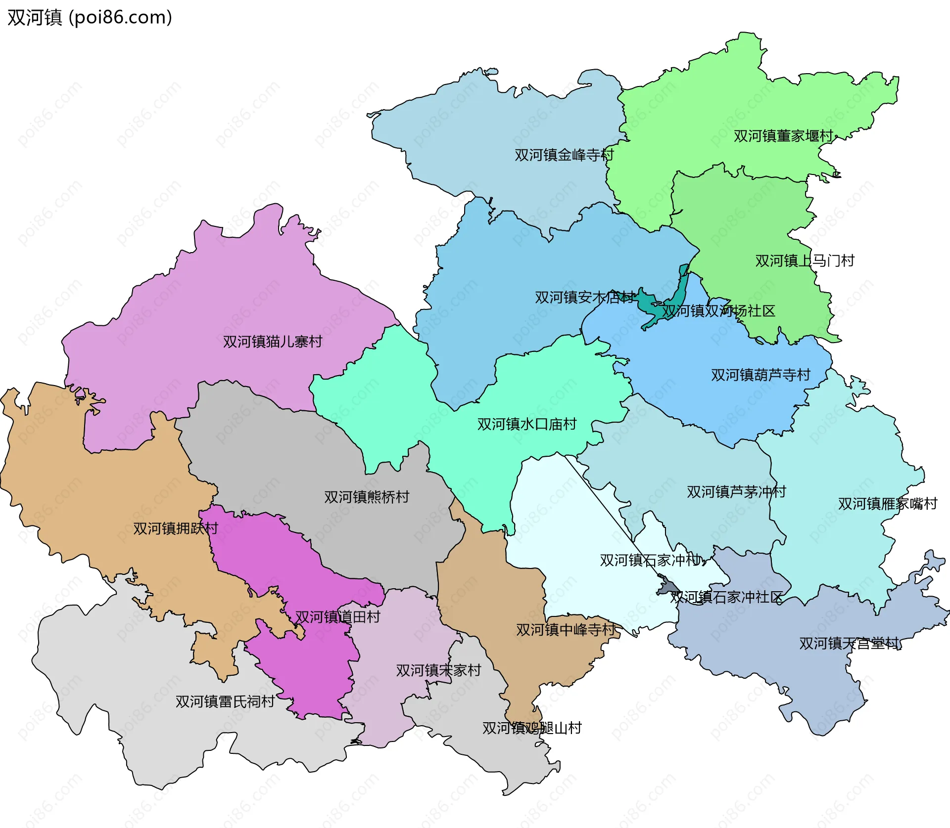 双河镇边界地图(五级行政区划)