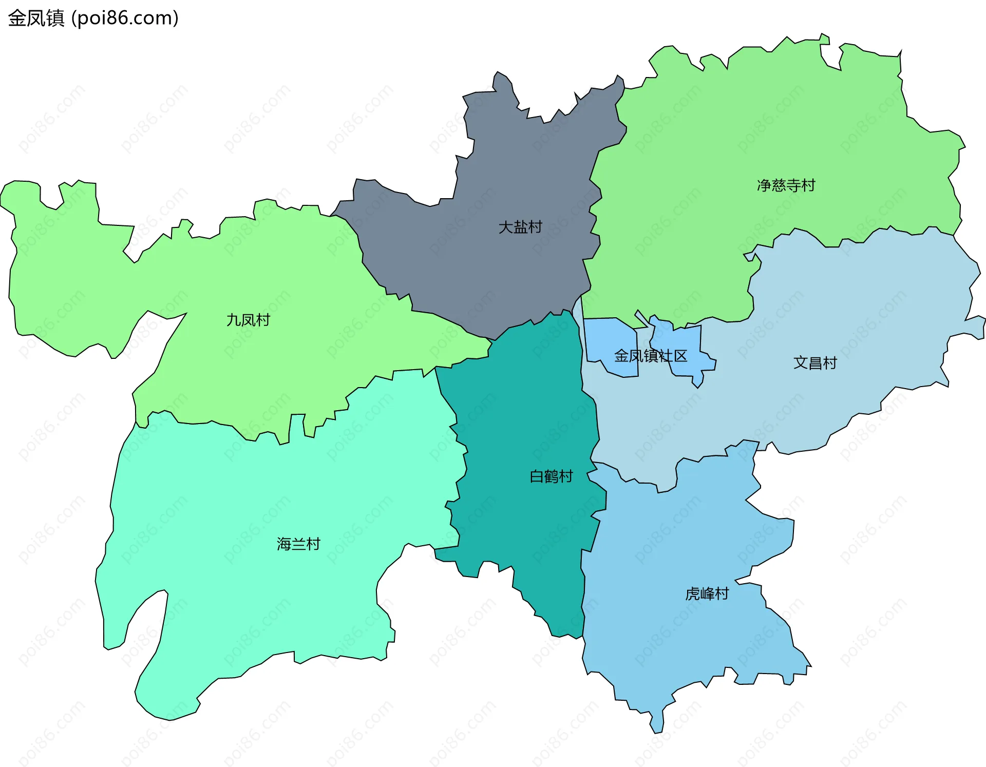 金凤镇边界地图(五级行政区划)
