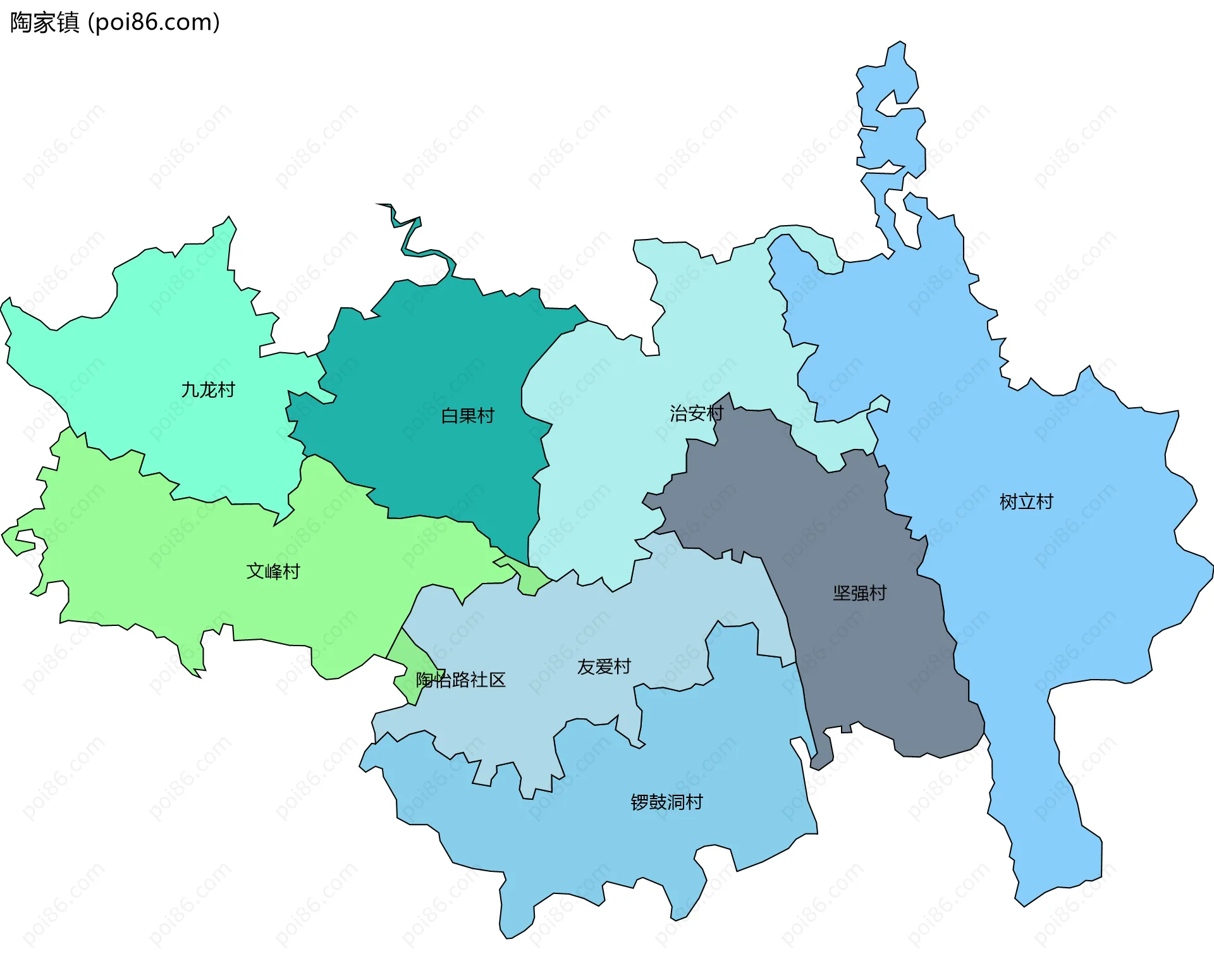 陶家镇边界地图(五级行政区划)