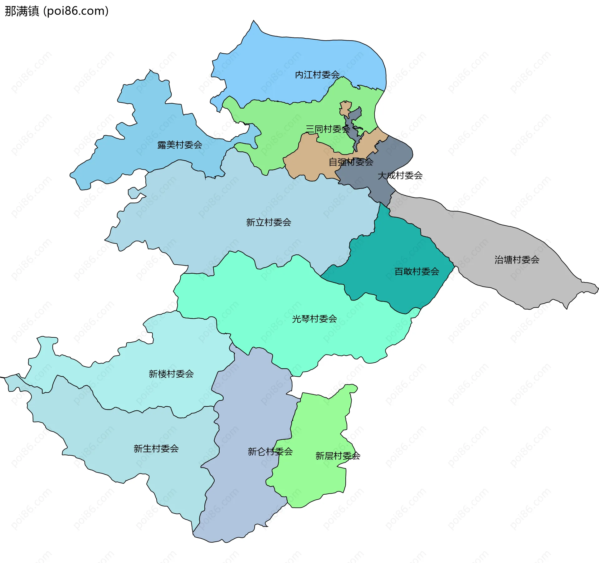 那满镇边界地图(五级行政区划)
