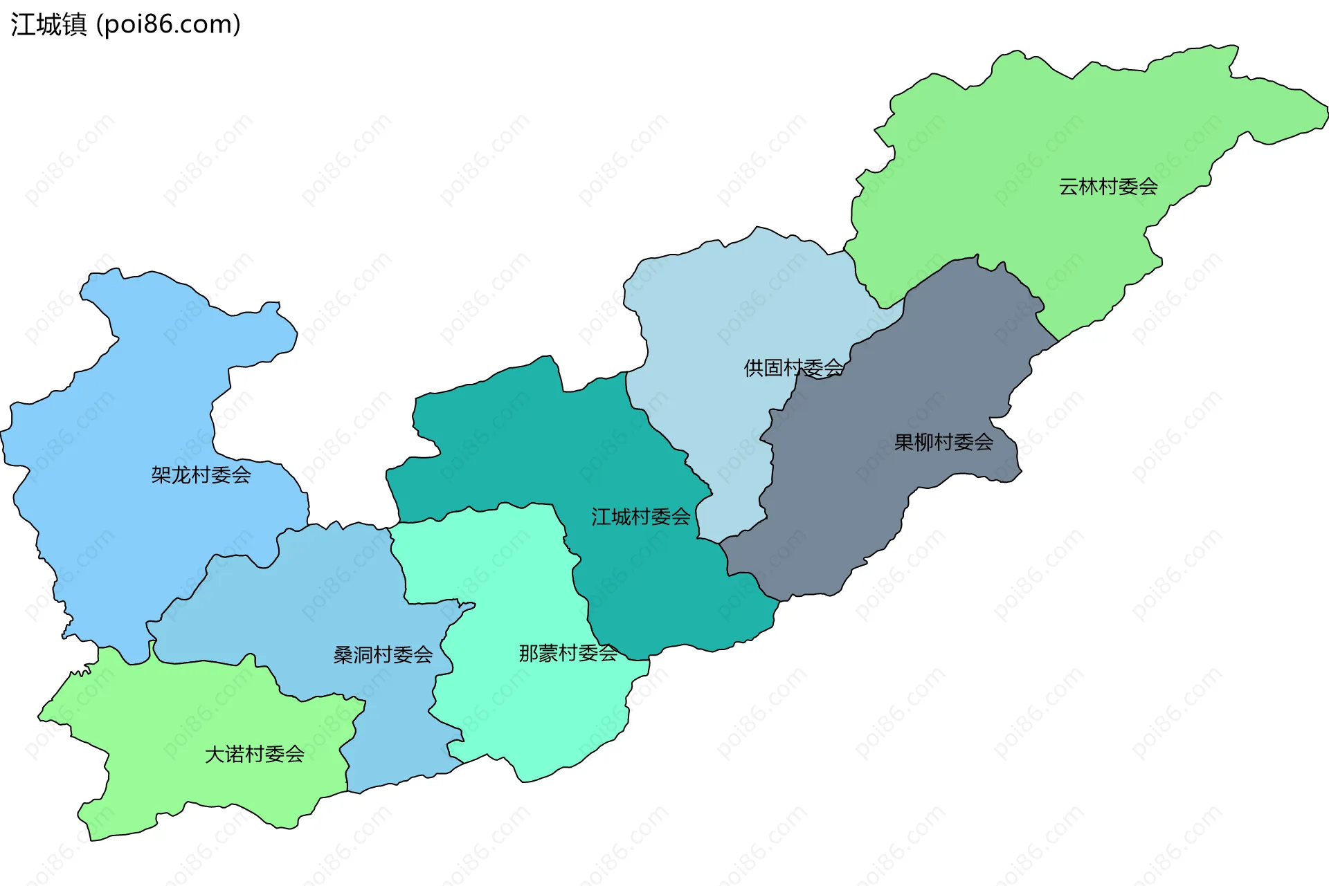江城镇边界地图(五级行政区划)