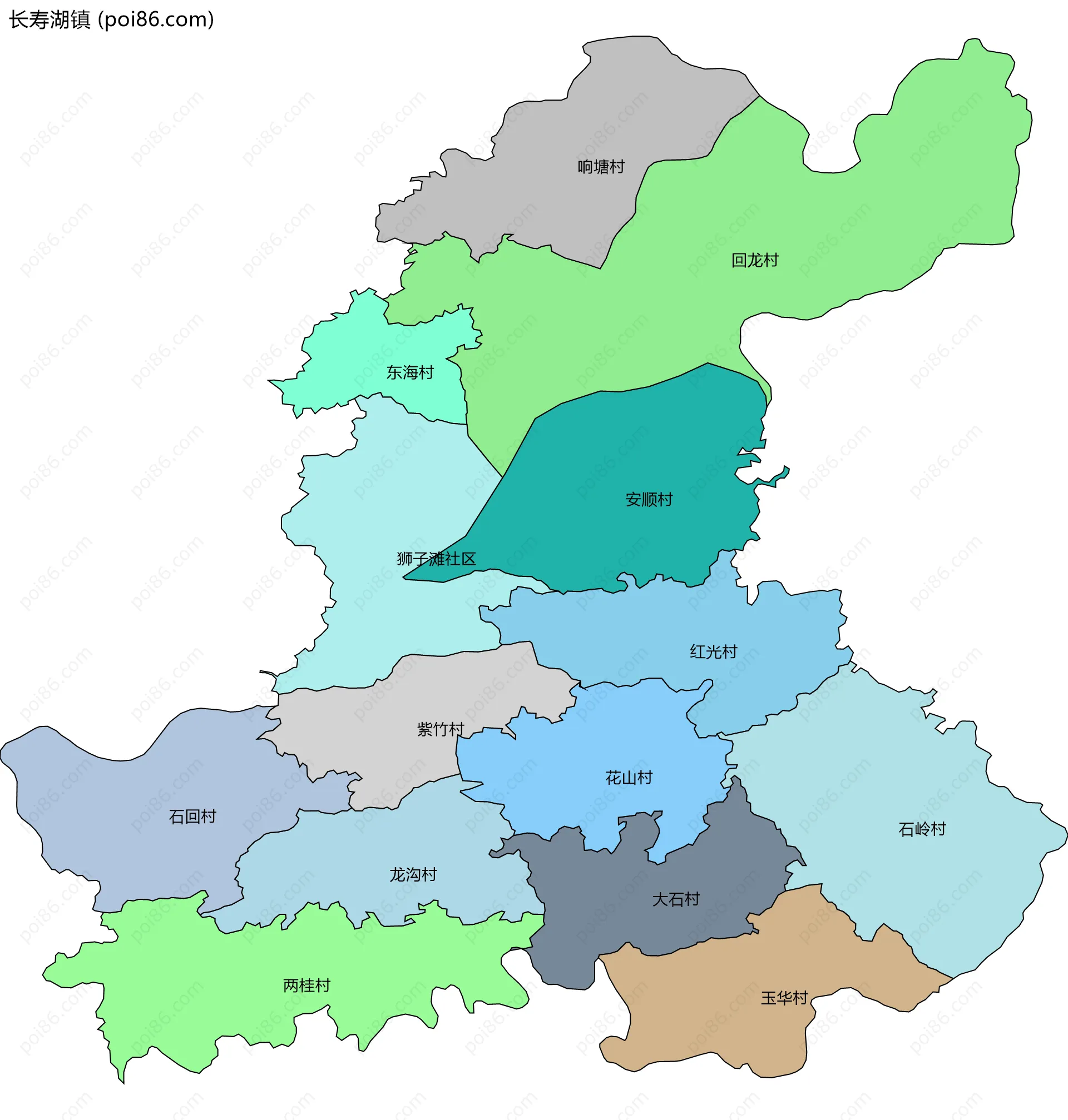 长寿湖镇边界地图(五级行政区划)