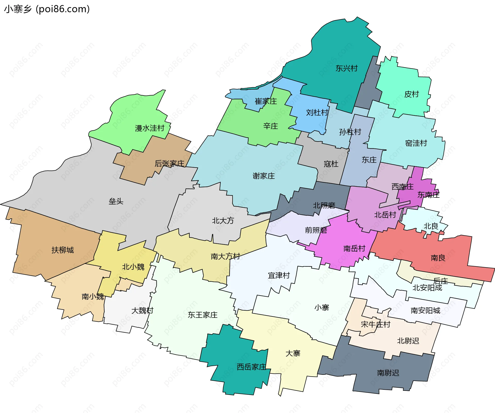 小寨乡边界地图(五级行政区划)