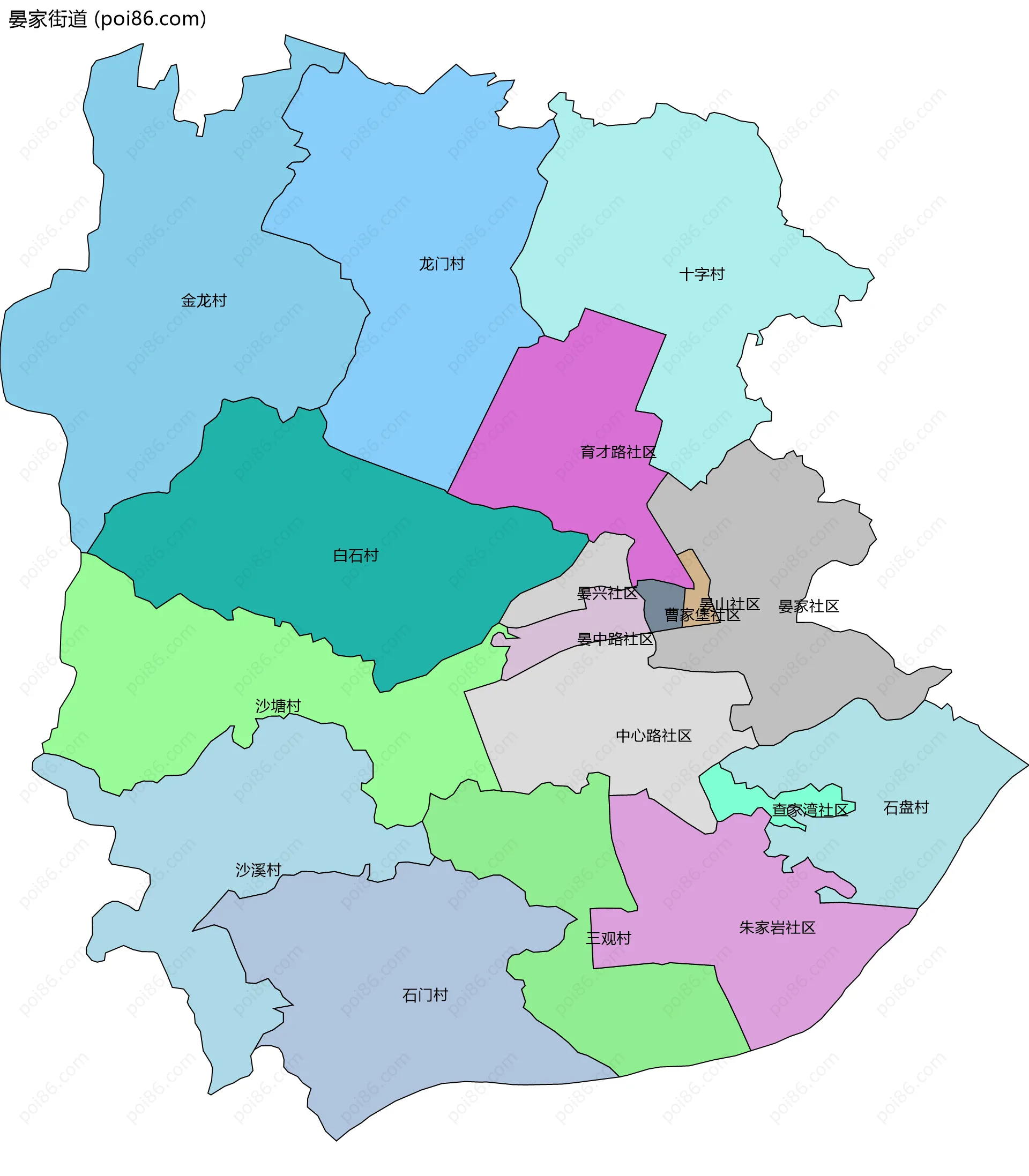 晏家街道边界地图(五级行政区划)