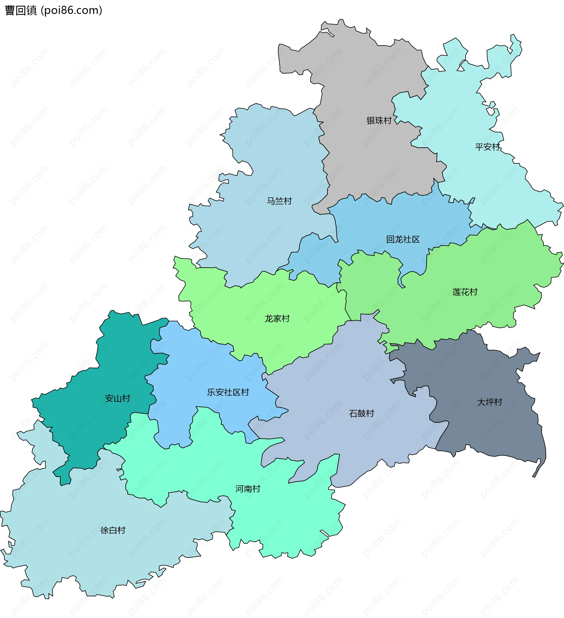 曹回镇边界地图(五级行政区划)