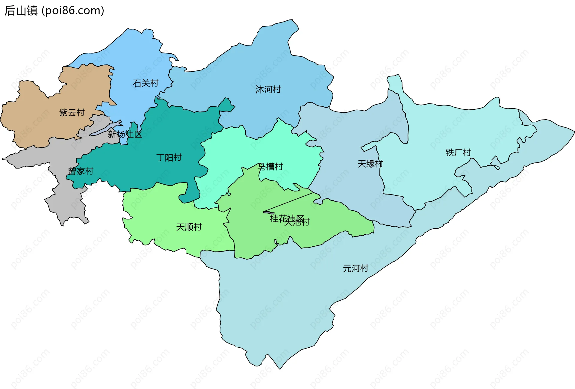 后山镇边界地图(五级行政区划)