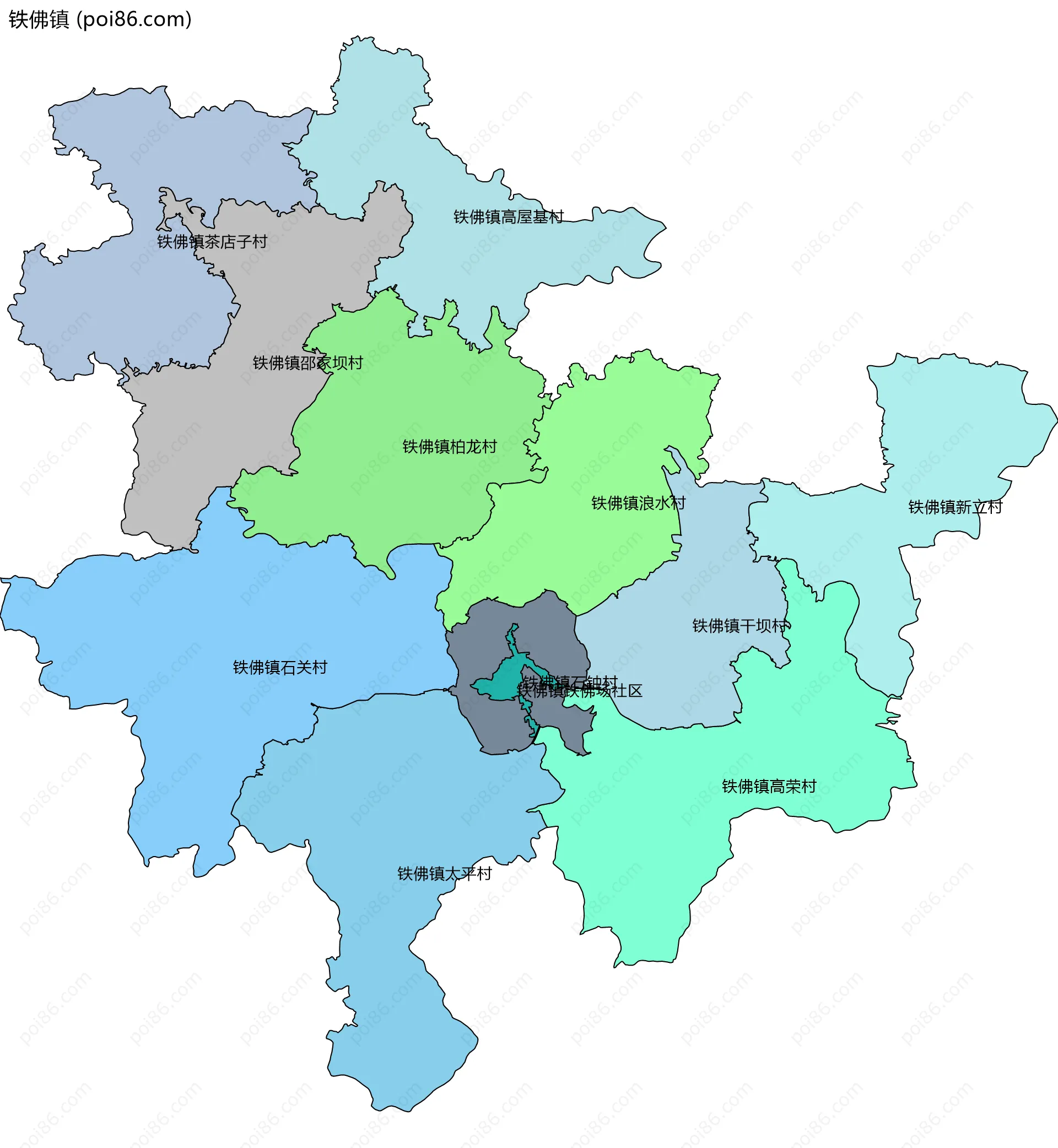 铁佛镇边界地图(五级行政区划)