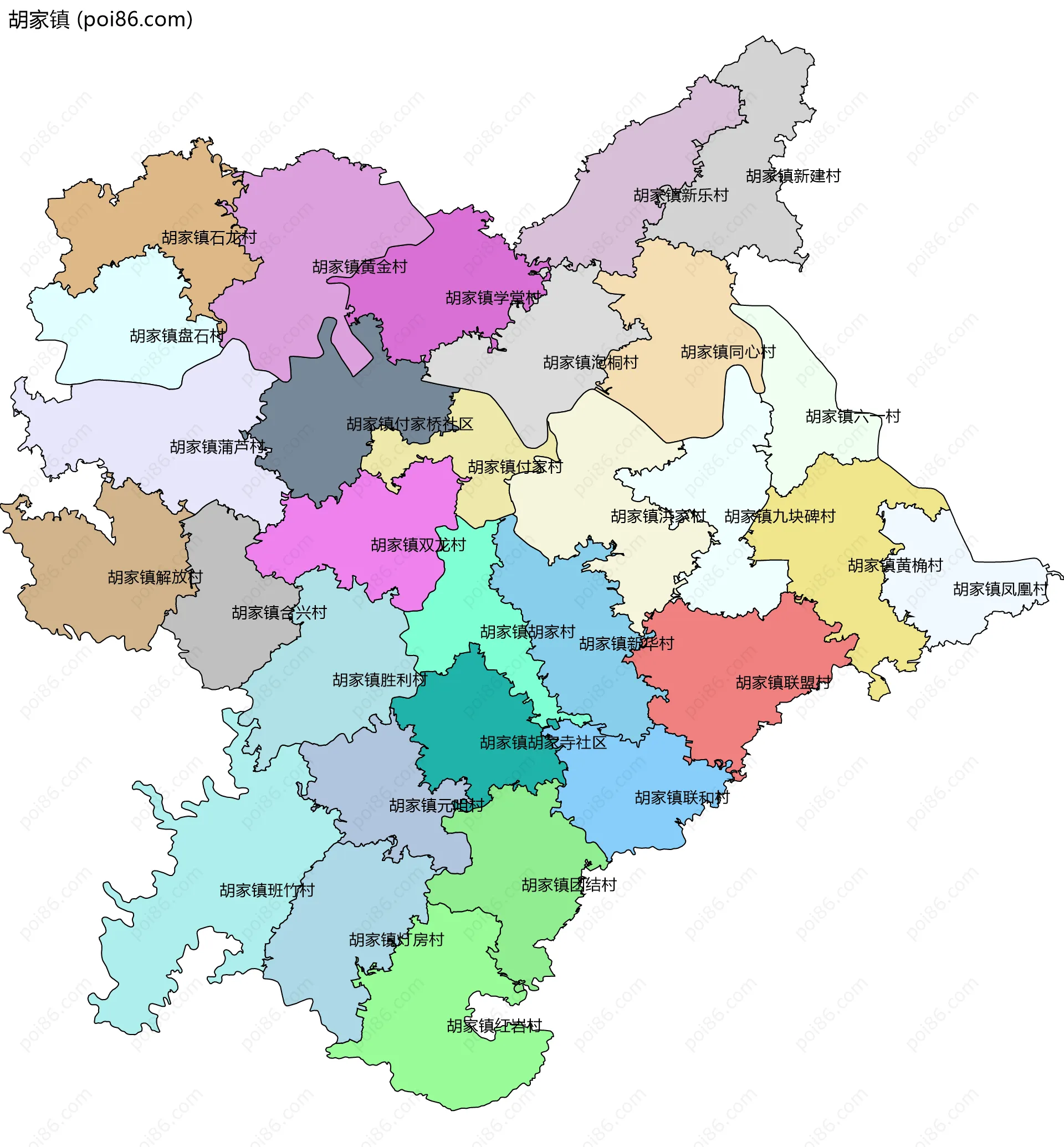 胡家镇边界地图(五级行政区划)