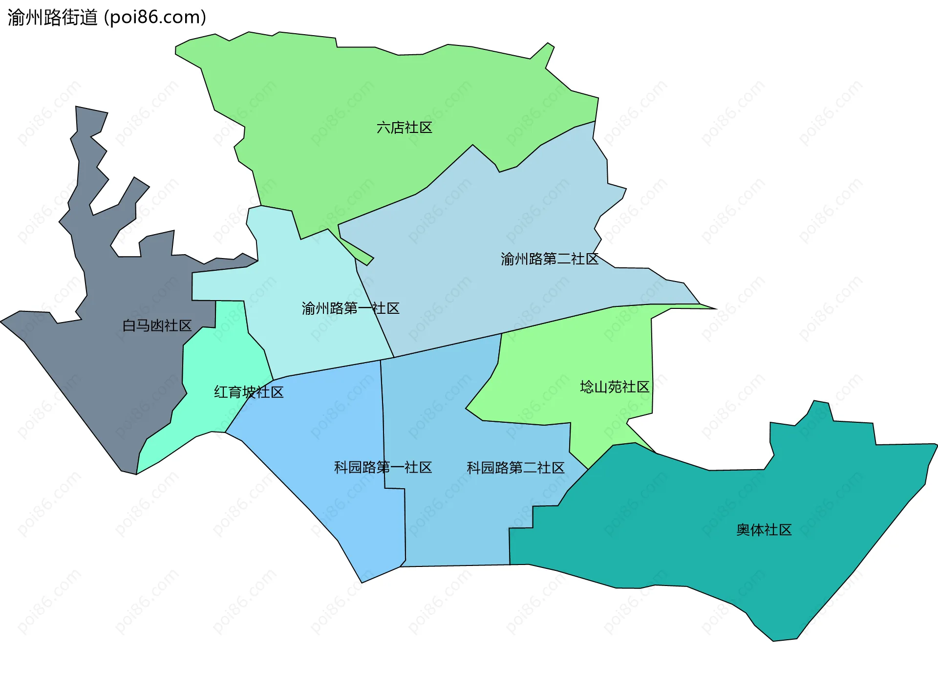 渝州路街道边界地图(五级行政区划)