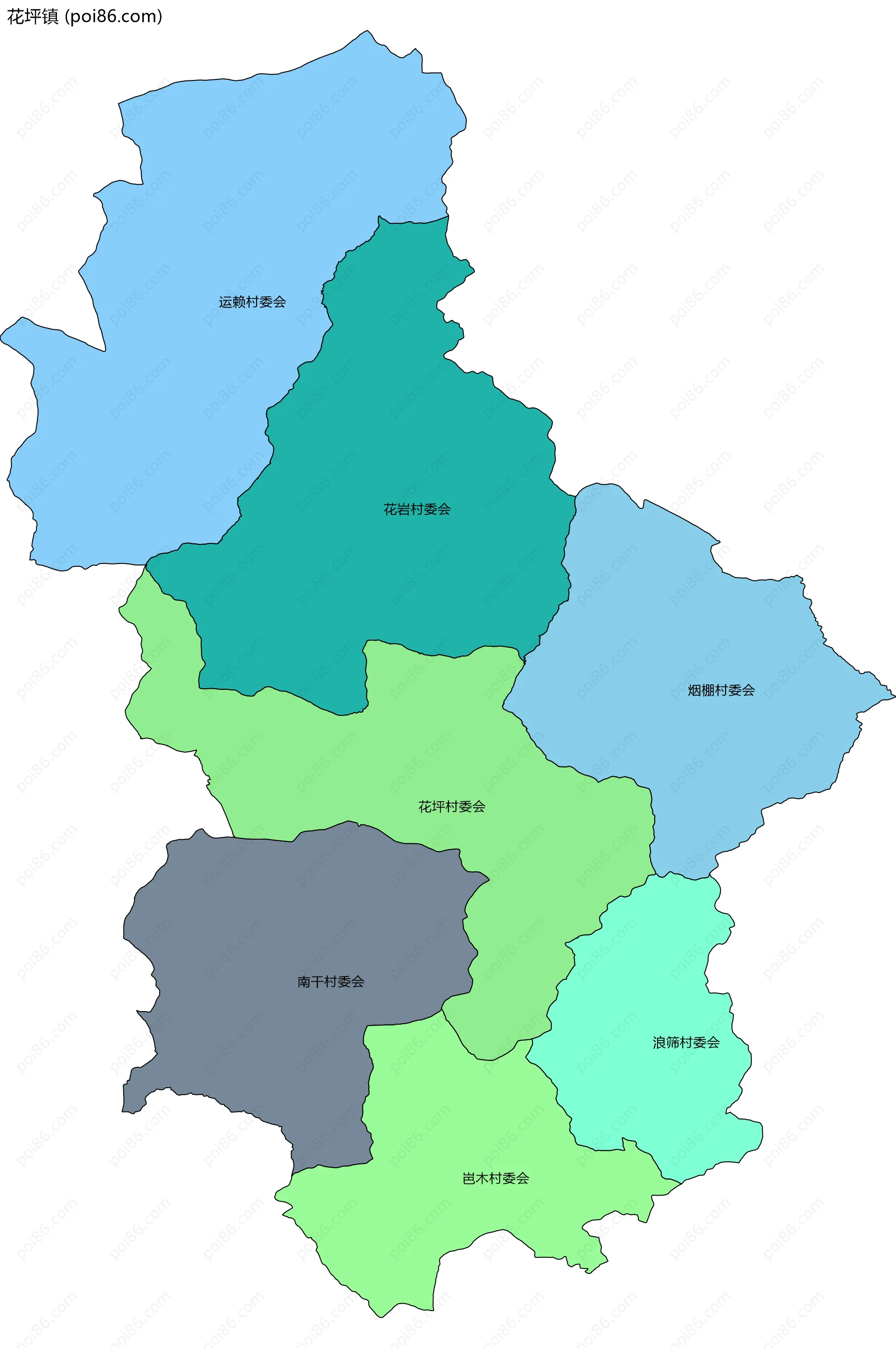 花坪镇边界地图(五级行政区划)